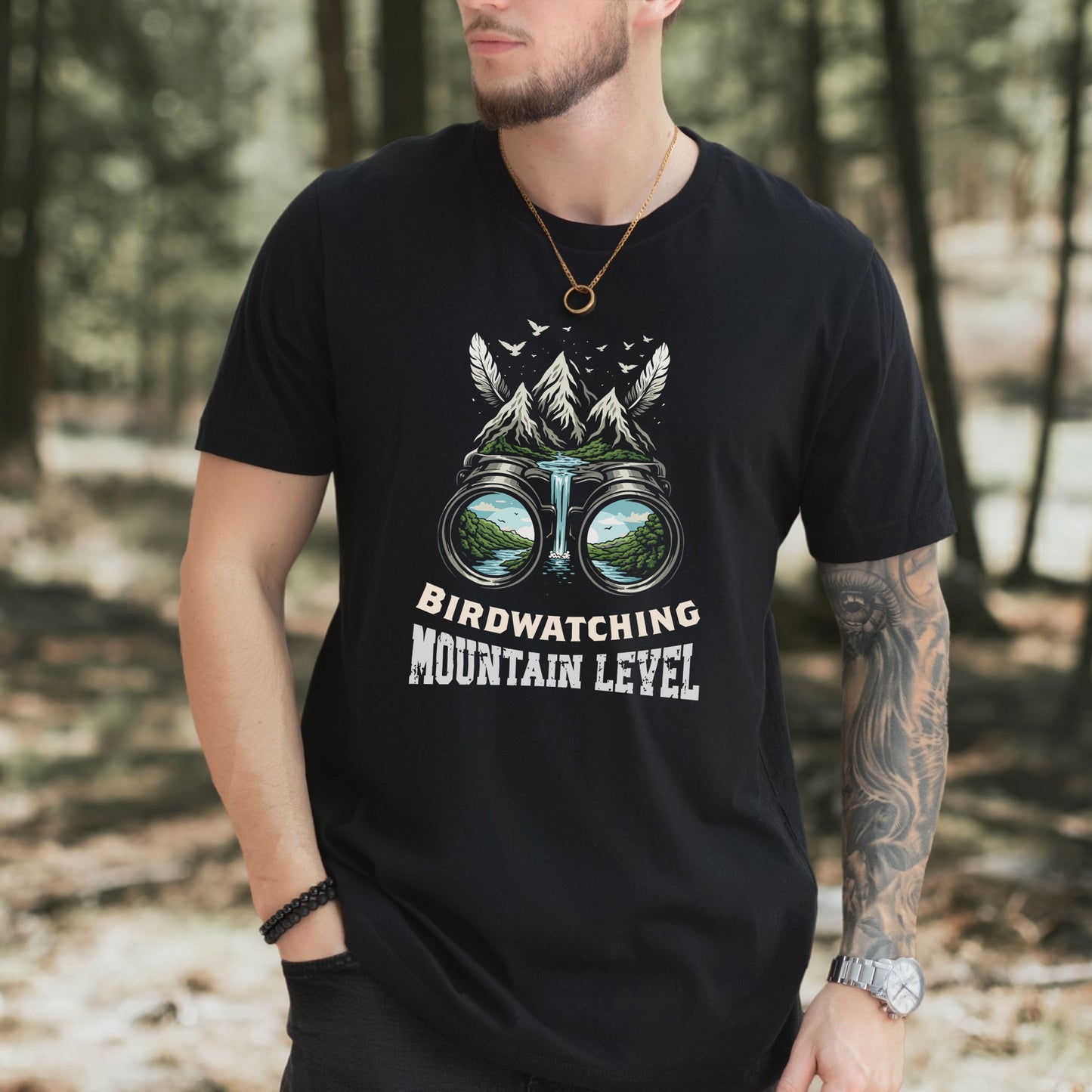 Birdwatching Mountain Level Retro Binoculars Nature T-Shirt
