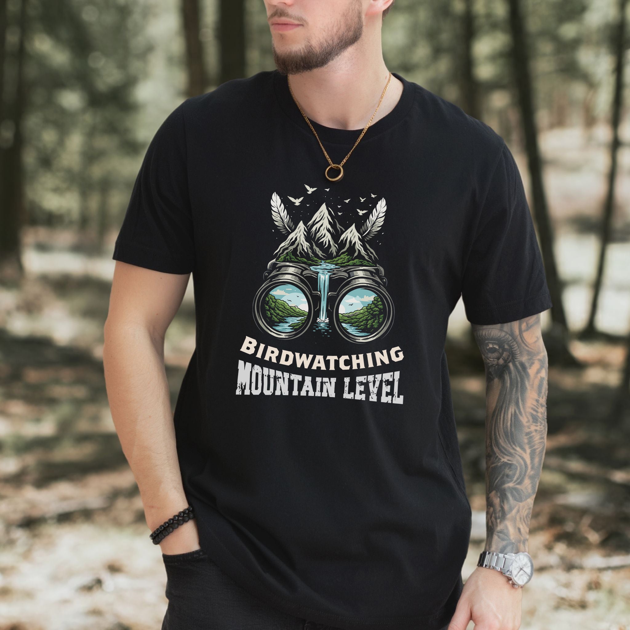 Birdwatching Mountain Level Retro Binoculars Nature T-Shirt