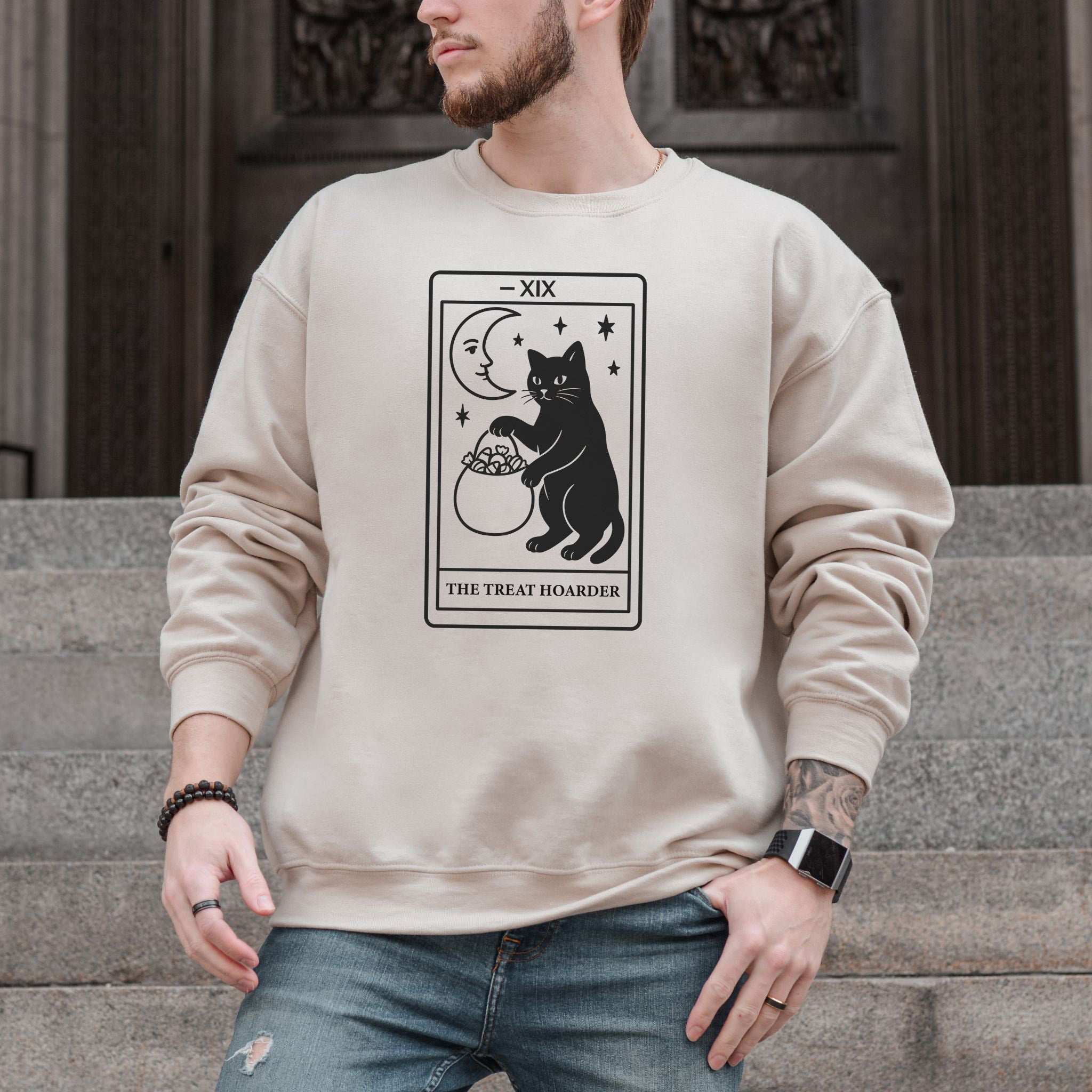 The Treat Hoarder Sweatshirt – Black Cat Tarot Card Halloween Magic