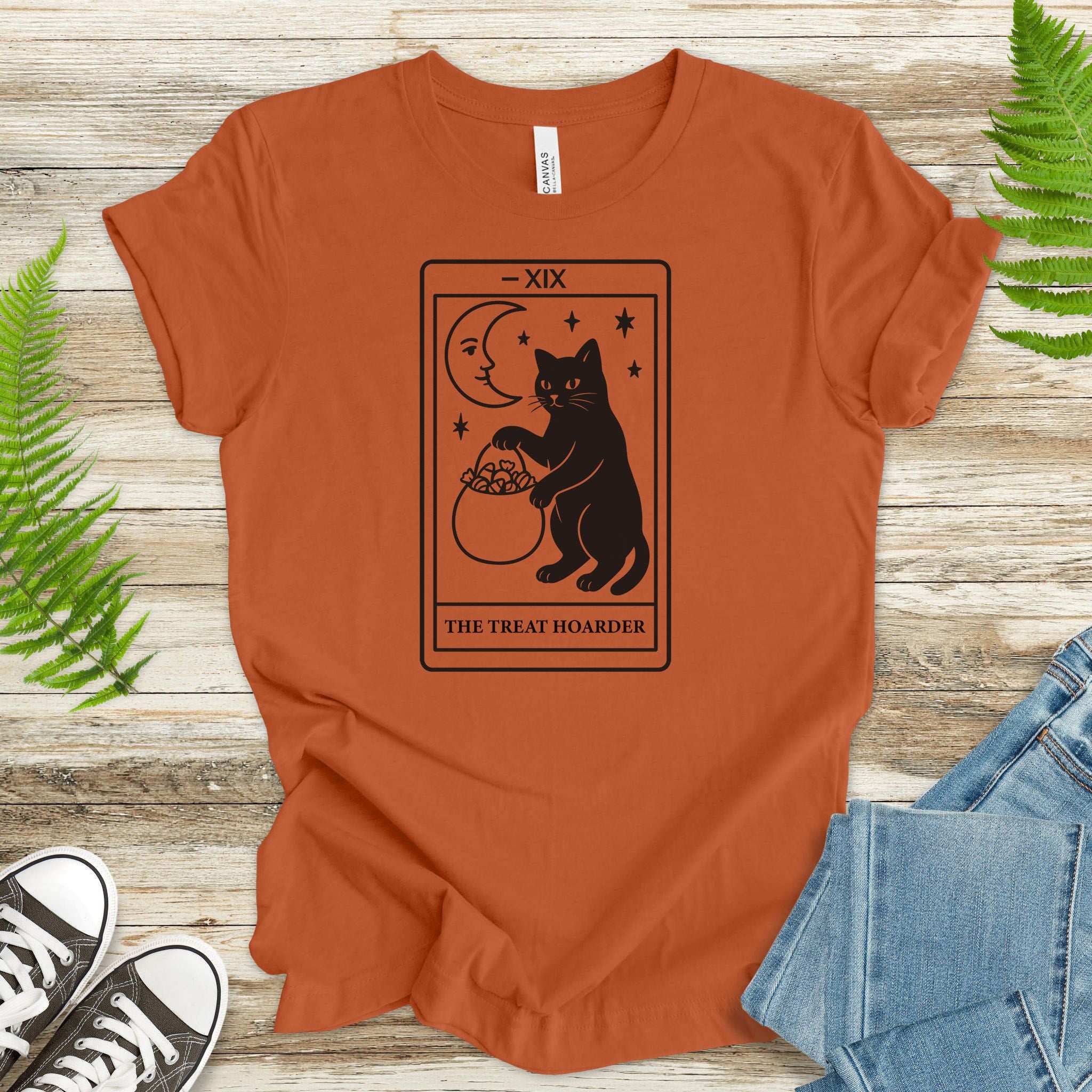 The Treat Hoarder T-Shirt – Black Cat Tarot Card Halloween Magic