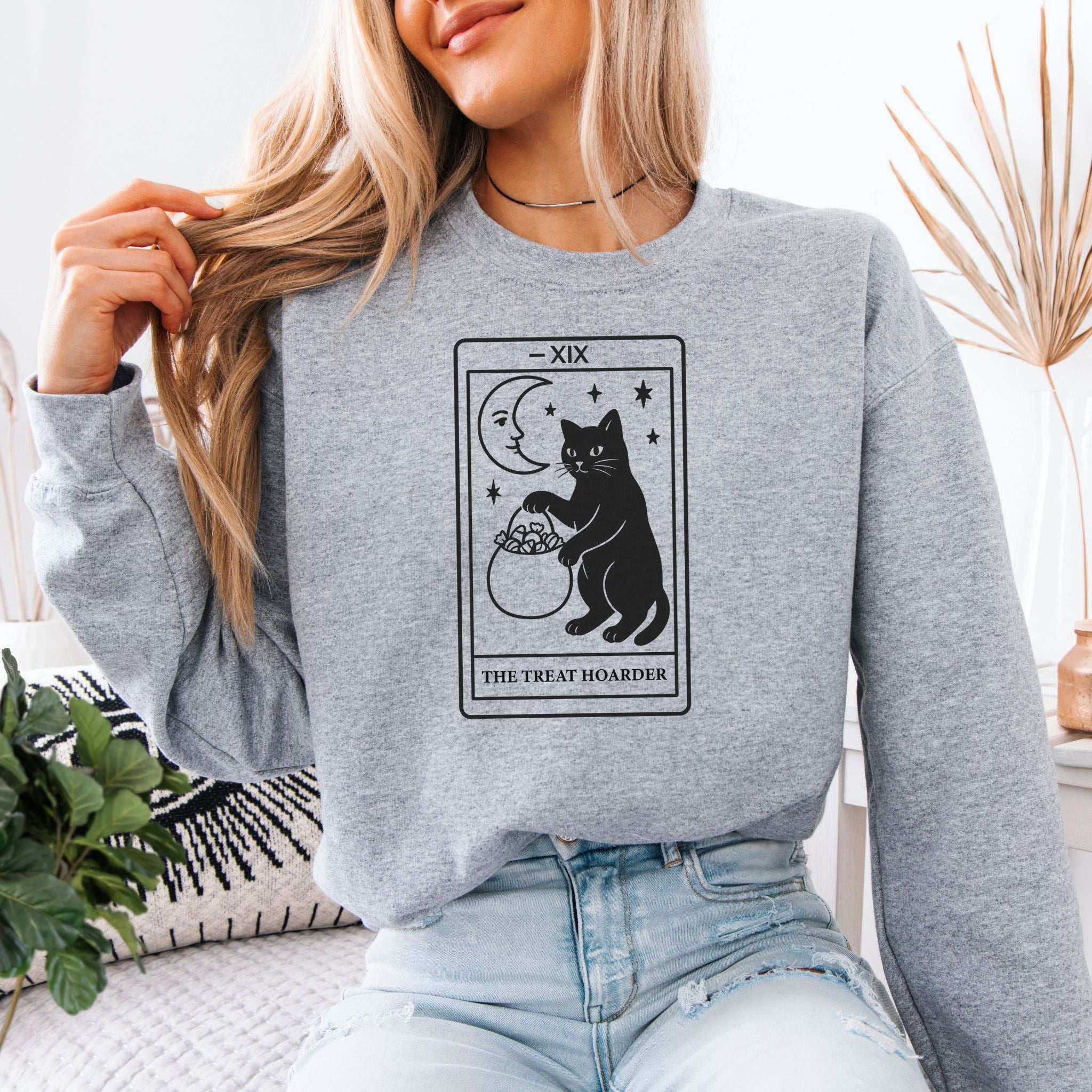 The Treat Hoarder Sweatshirt – Black Cat Tarot Card Halloween Magic