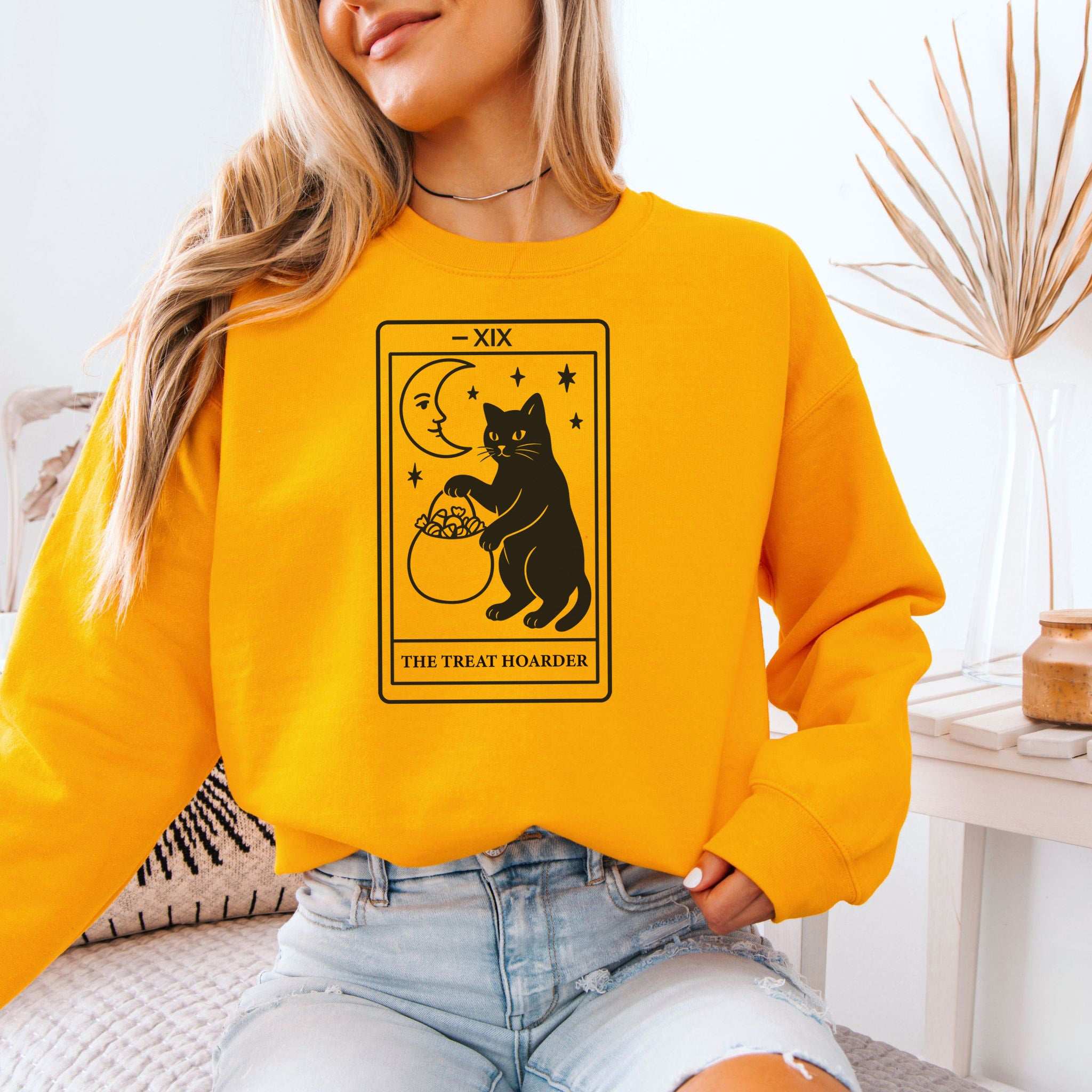 The Treat Hoarder Sweatshirt – Black Cat Tarot Card Halloween Magic
