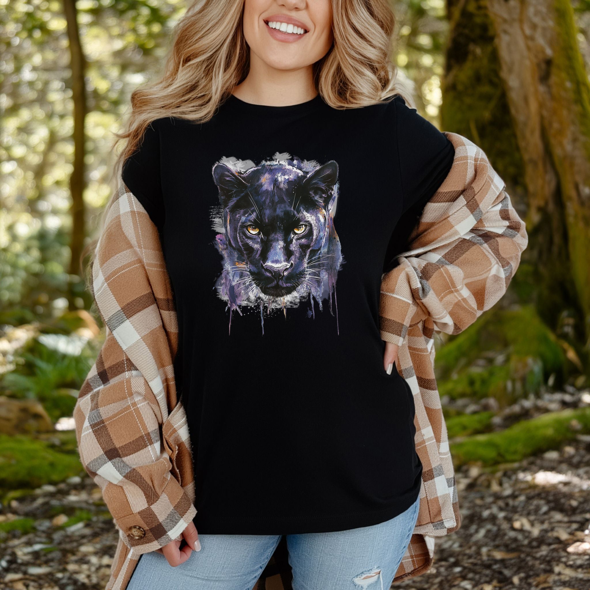 Watercolor Black Panther T-Shirt – Majestic Jungle Spirit Animal Tee
