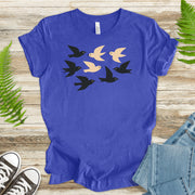 Minimalist Birds T-Shirt – Retro Black & Beige Flock for Nature Lovers