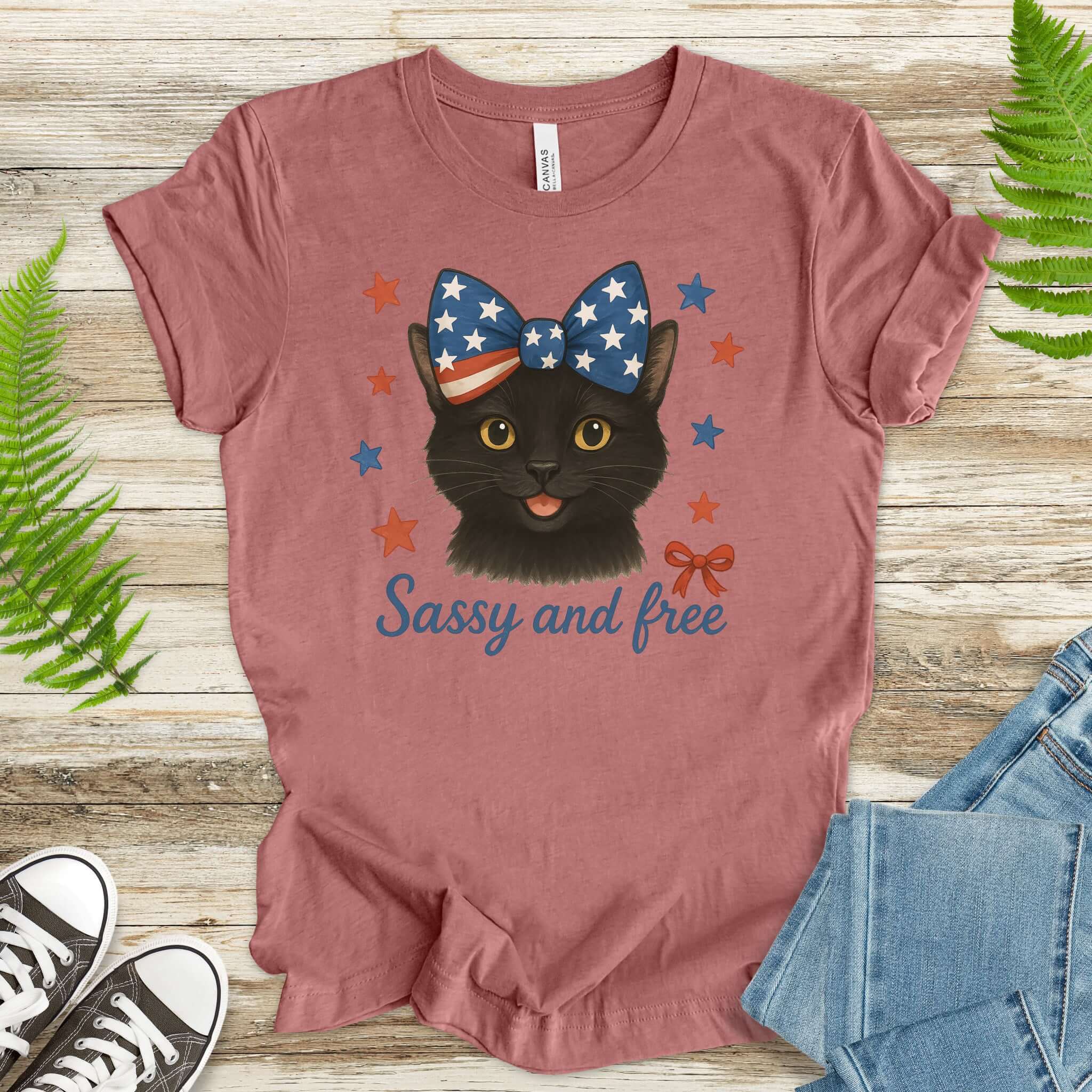 Black Cat with Ribbon 4th of July T-Shirt