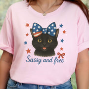 Black Cat with Ribbon 4th of July T-Shirt