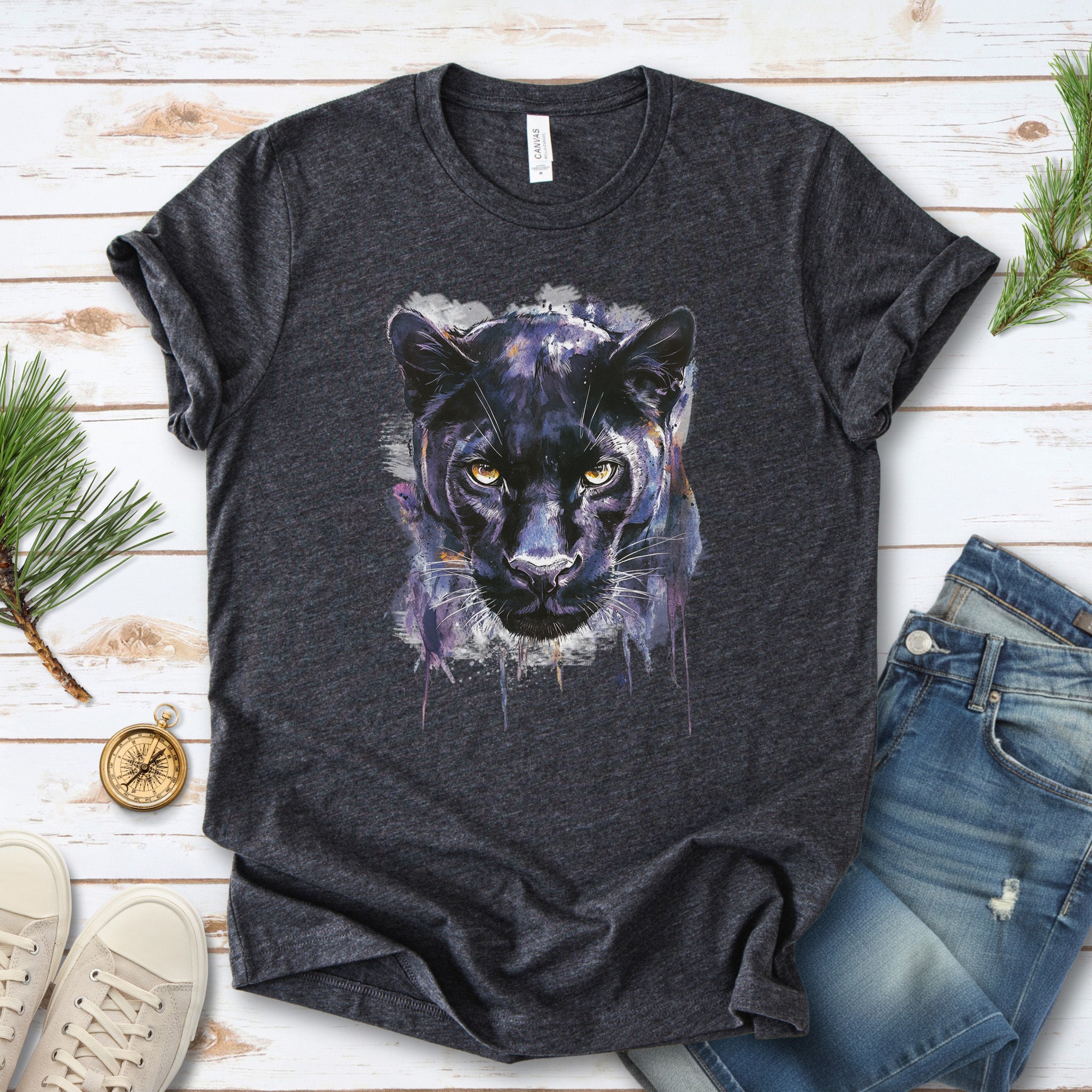 Watercolor Black Panther T-Shirt – Majestic Jungle Spirit Animal Tee