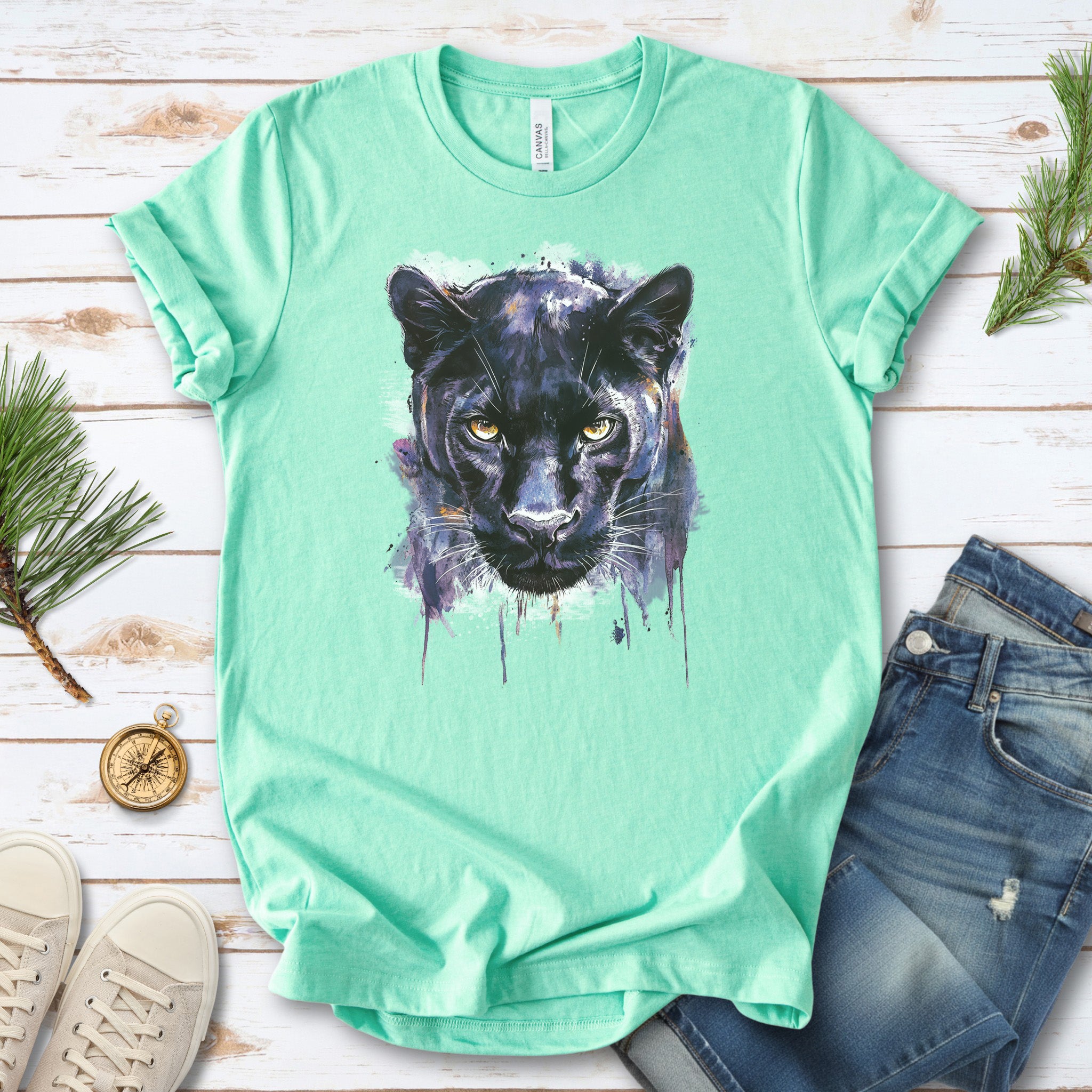 Watercolor Black Panther T-Shirt – Majestic Jungle Spirit Animal Tee