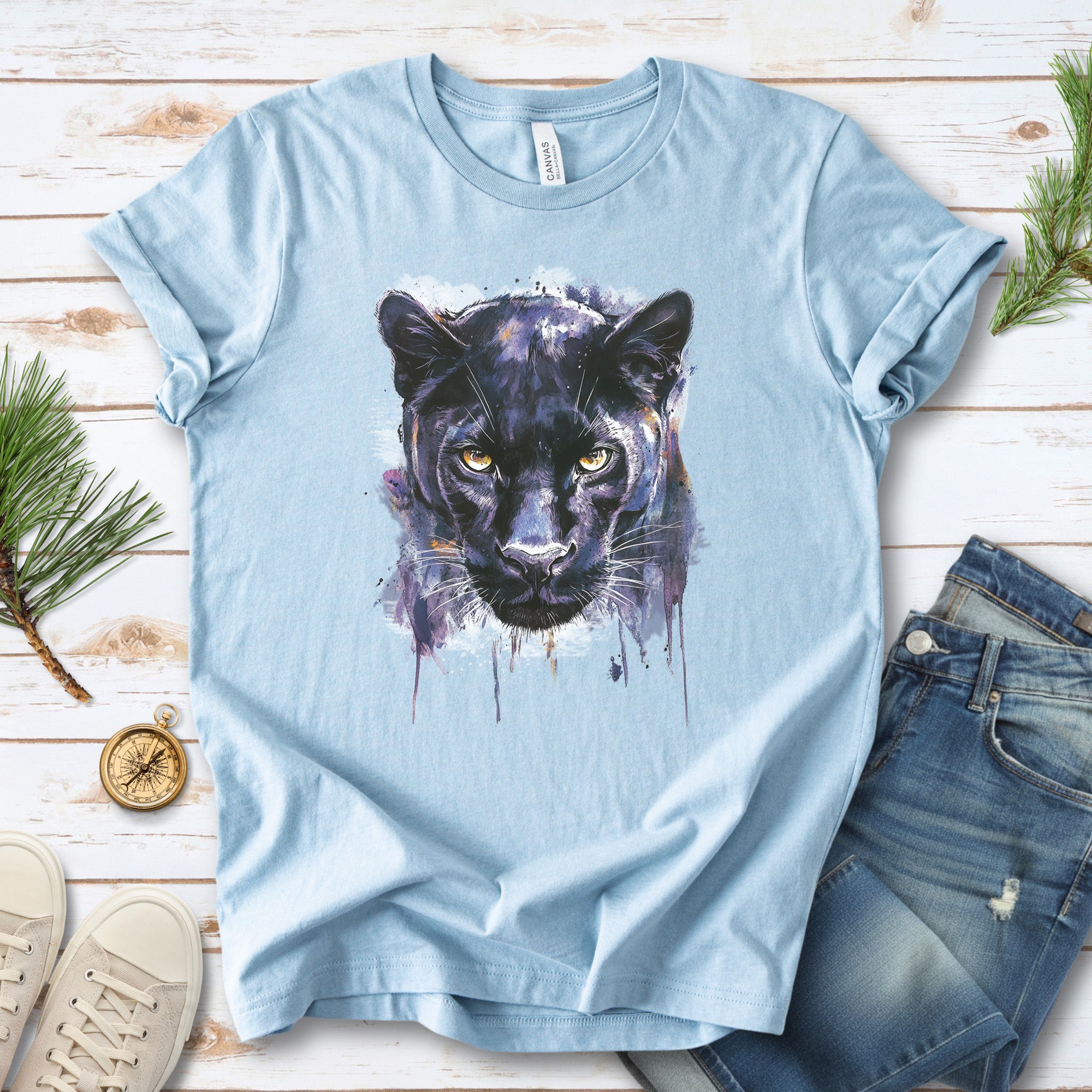 Watercolor Black Panther T-Shirt – Majestic Jungle Spirit Animal Tee