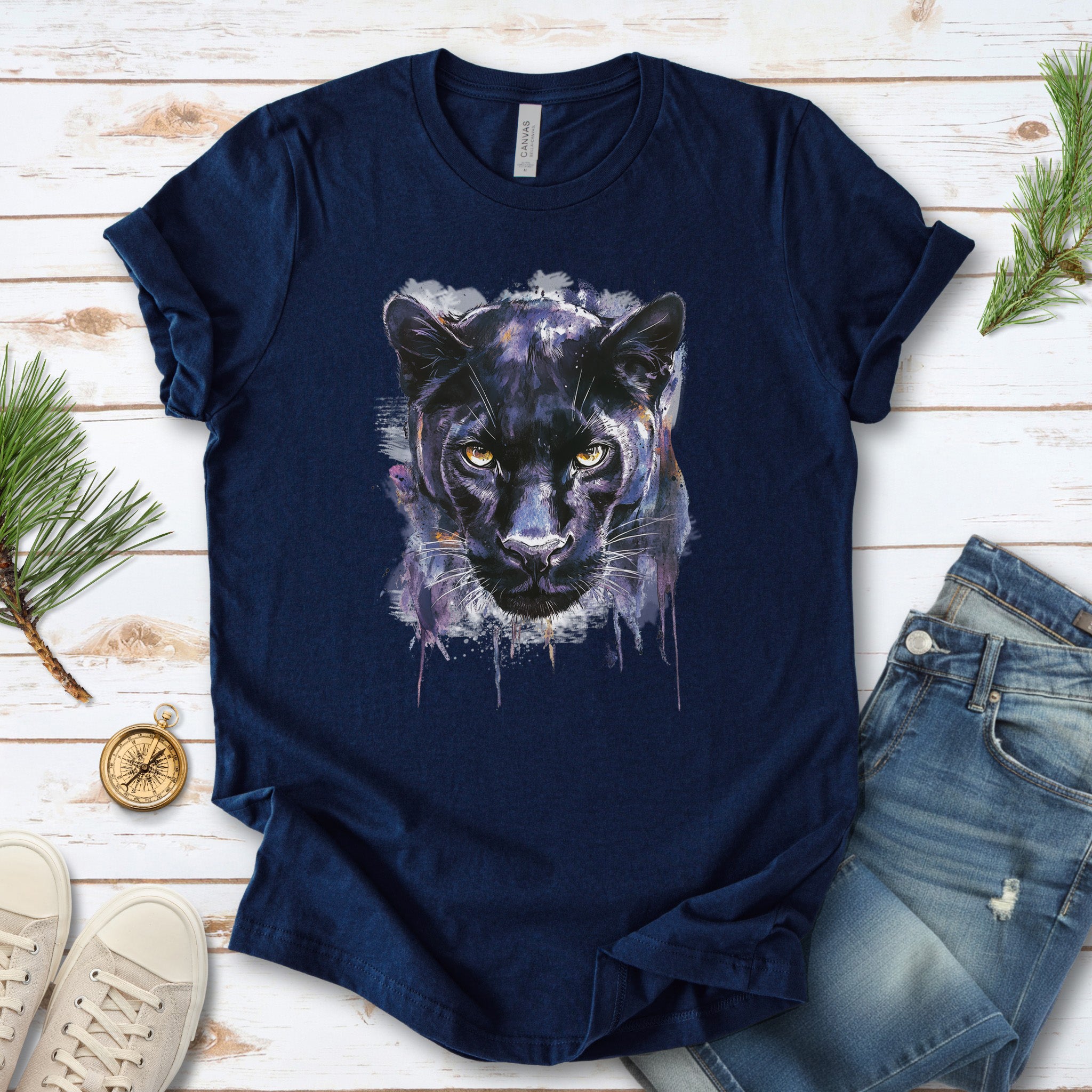 Watercolor Black Panther T-Shirt – Majestic Jungle Spirit Animal Tee
