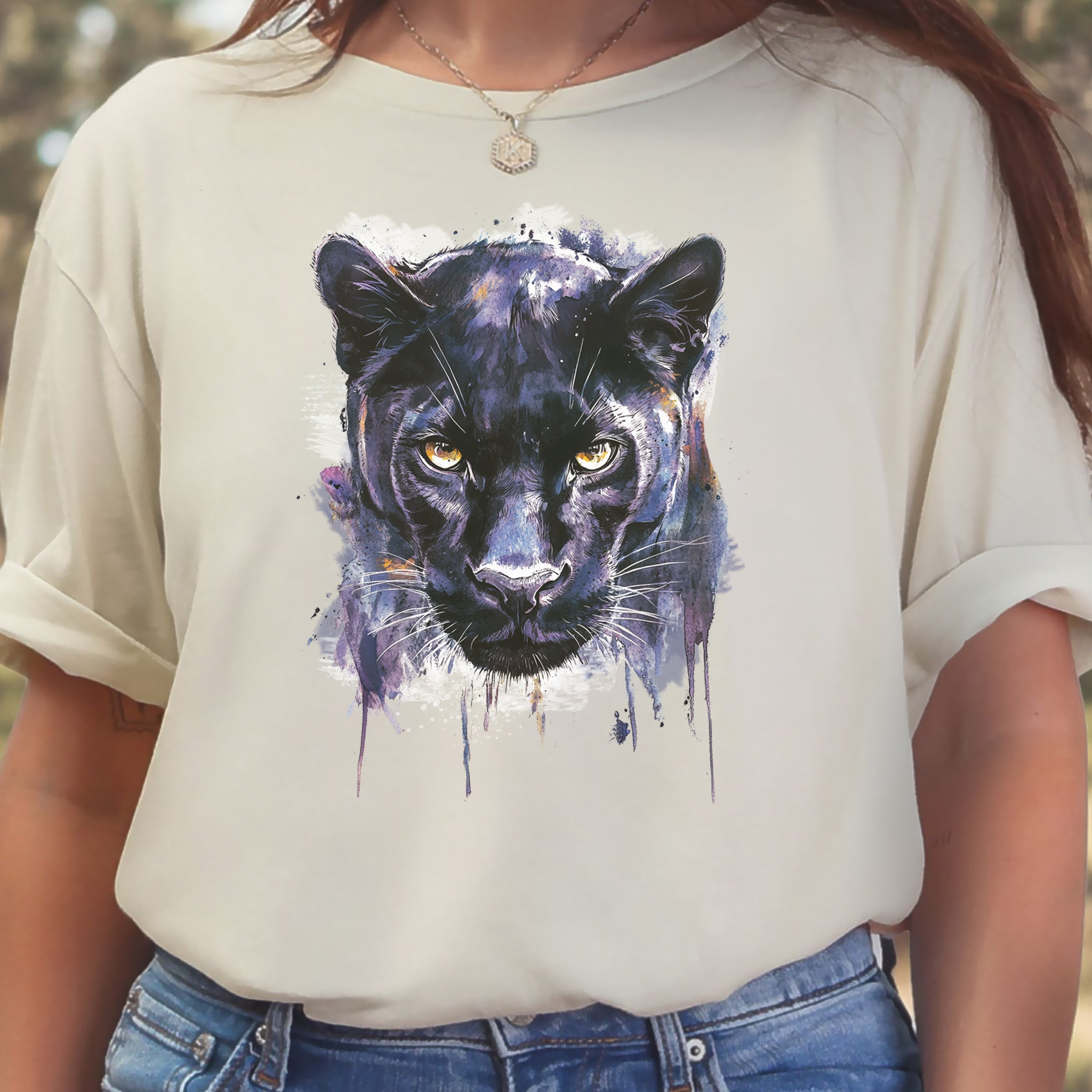 Watercolor Black Panther T-Shirt – Majestic Jungle Spirit Animal Tee