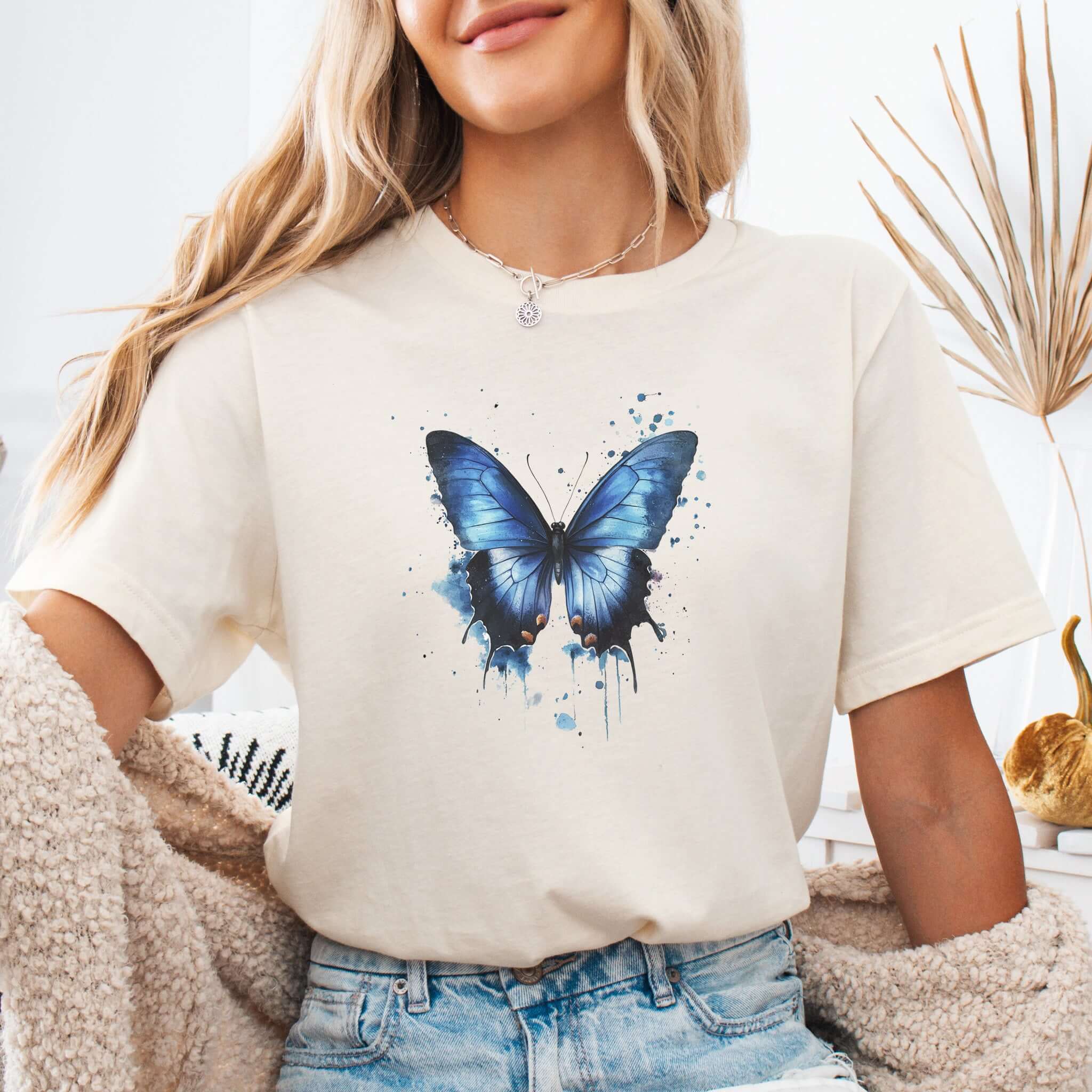 Blue Butterfly Watercolor T-Shirt
