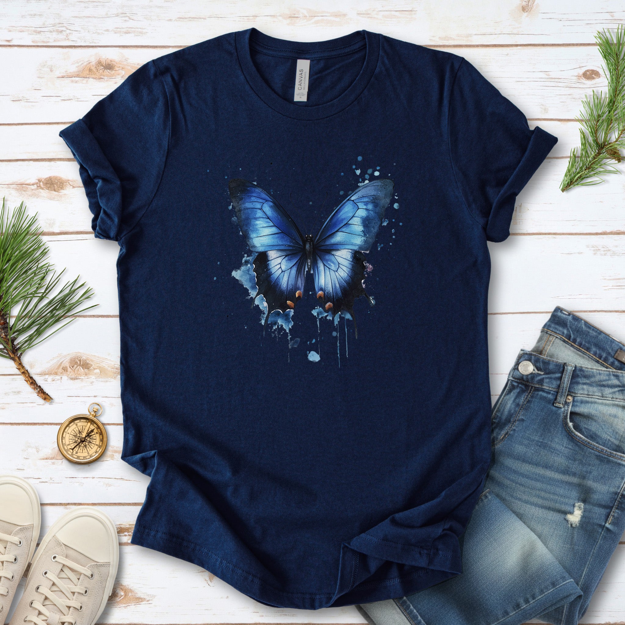 Blue Butterfly Watercolor T-Shirt