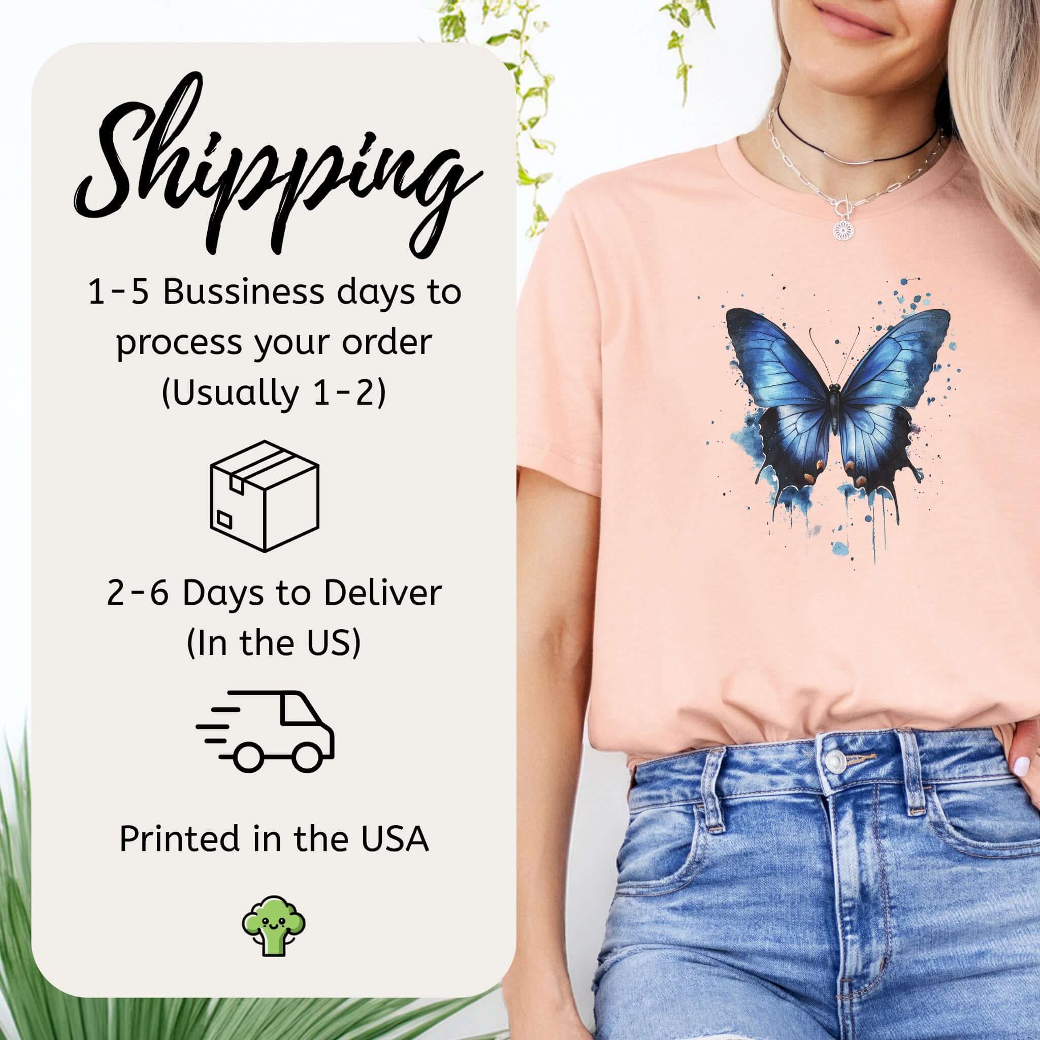 Blue Butterfly Watercolor T-Shirt