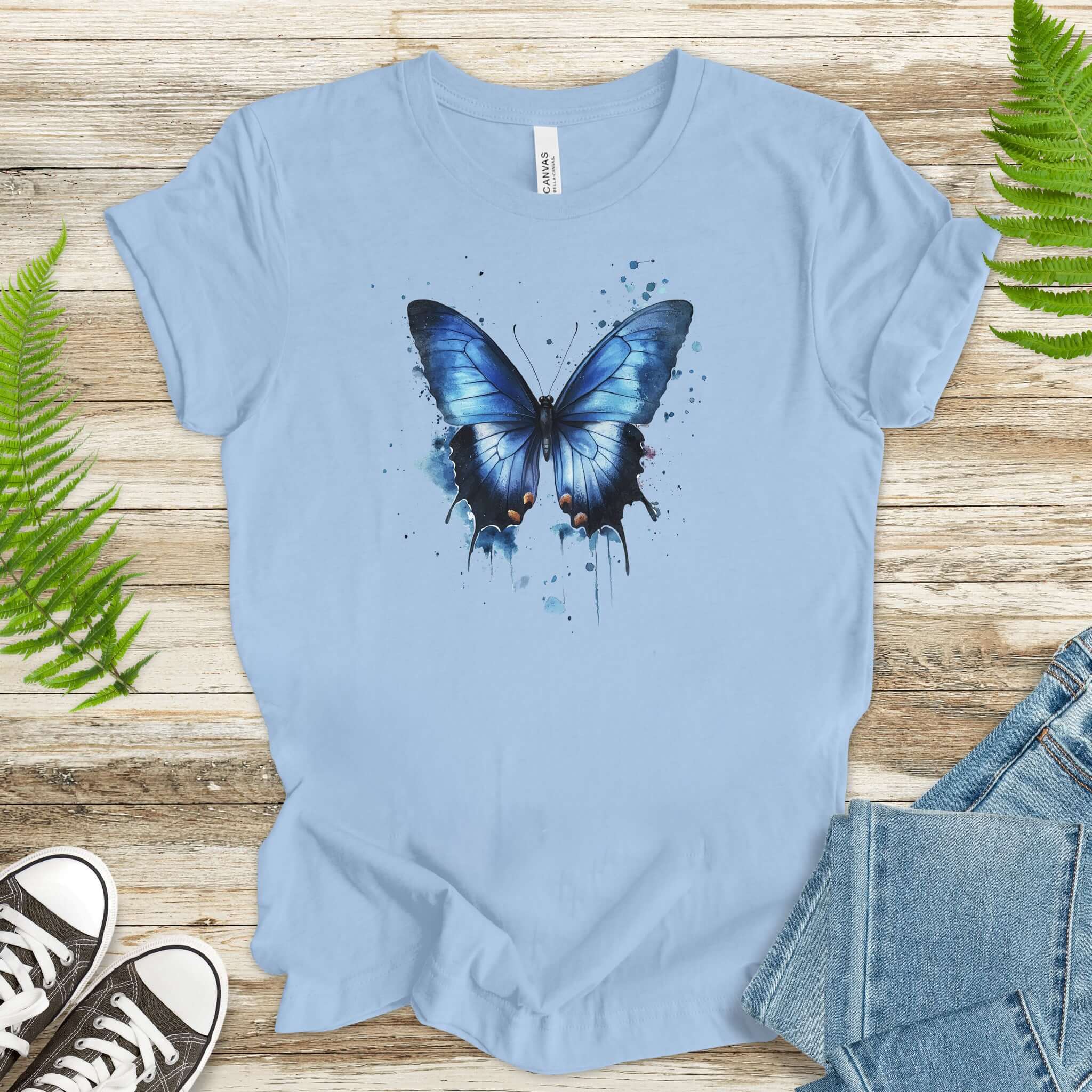 Blue Butterfly Watercolor T-Shirt
