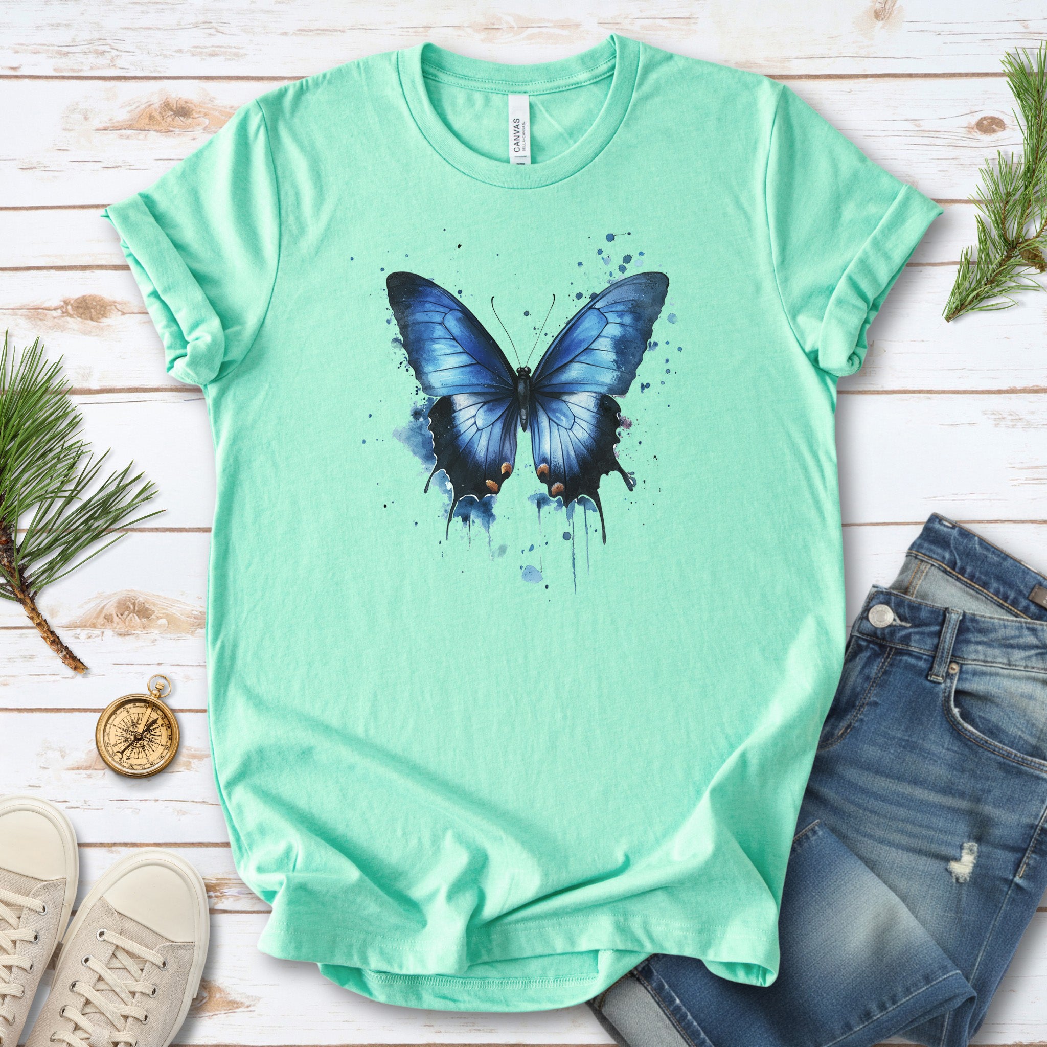 Blue Butterfly Watercolor T-Shirt