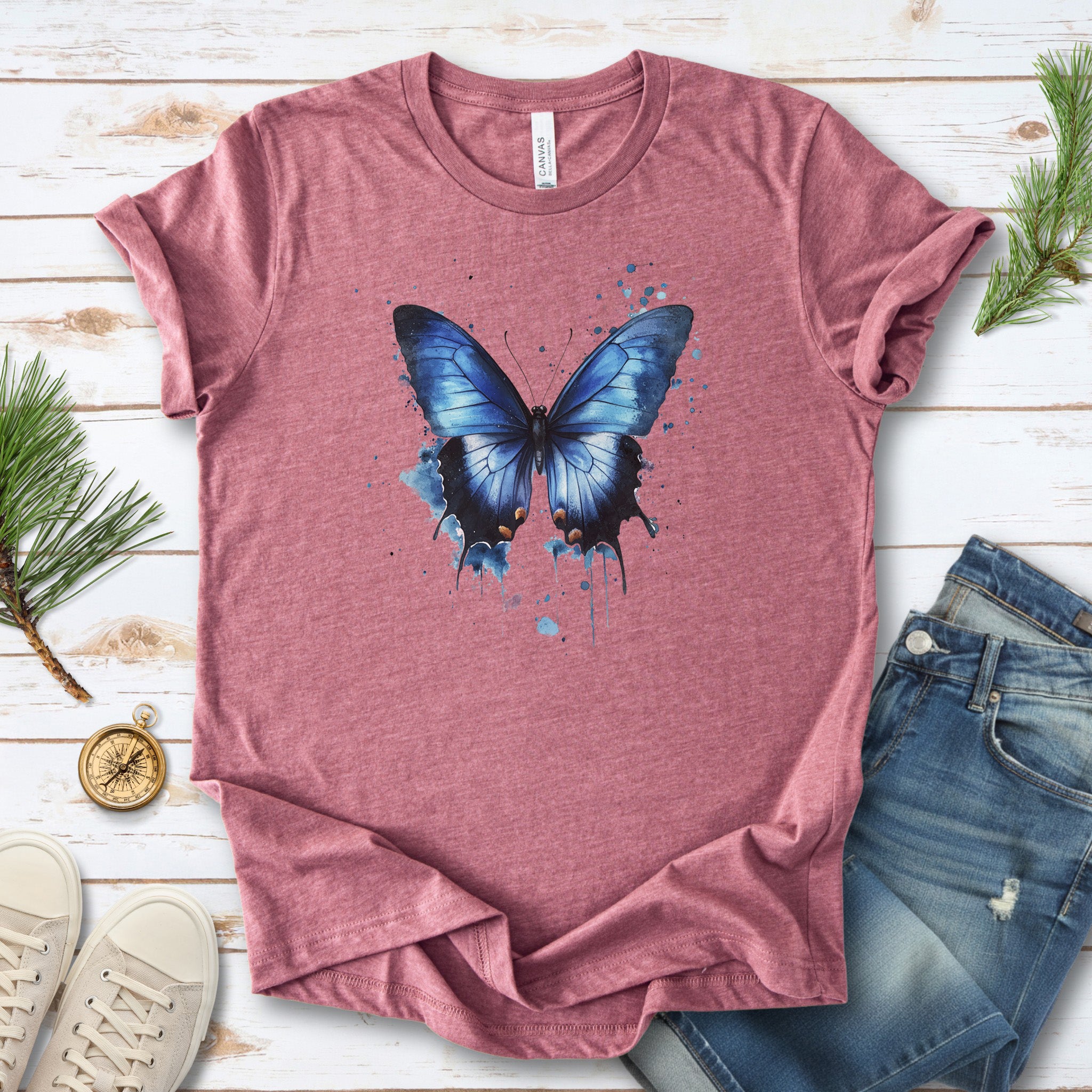 Blue Butterfly Watercolor T-Shirt