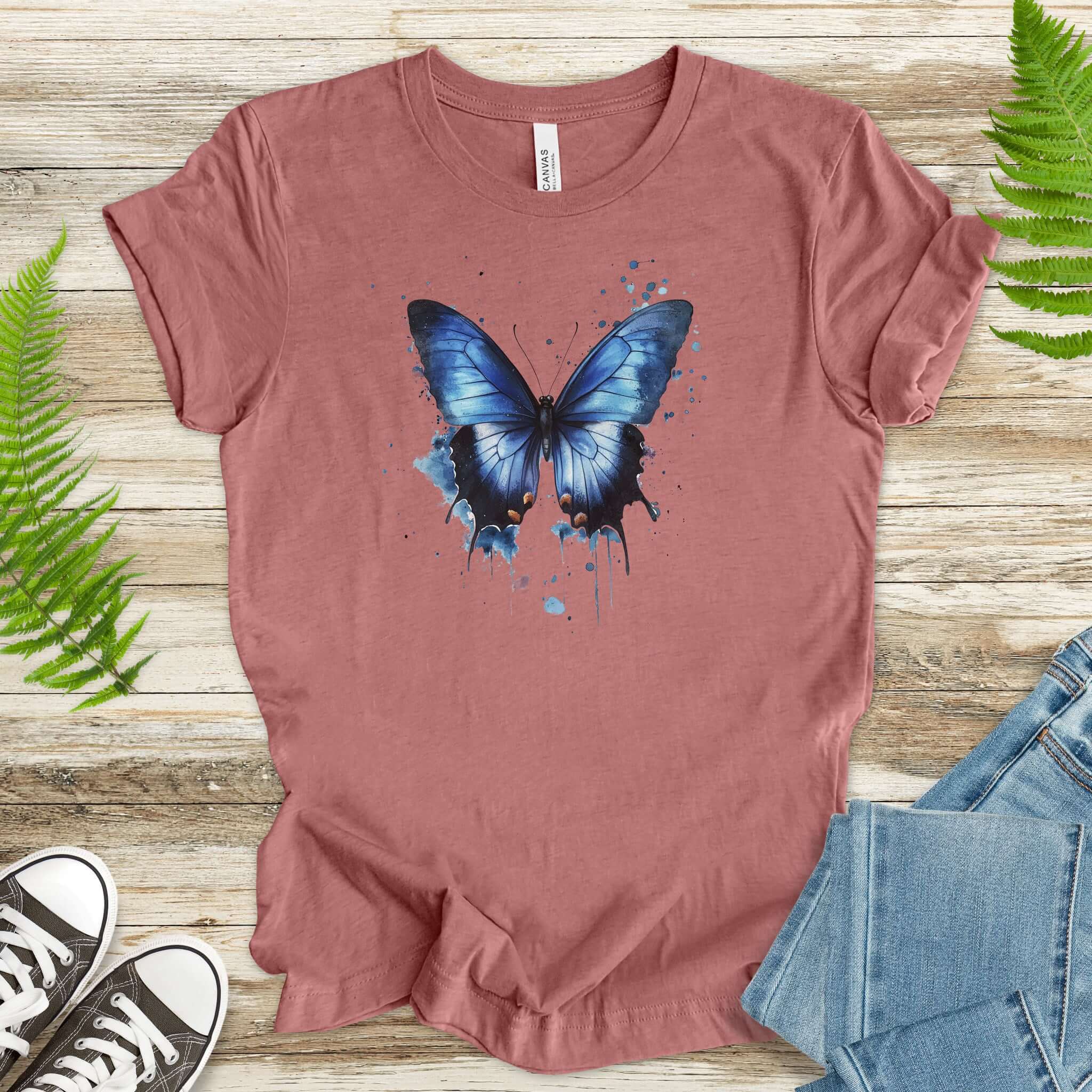 Blue Butterfly Watercolor T-Shirt