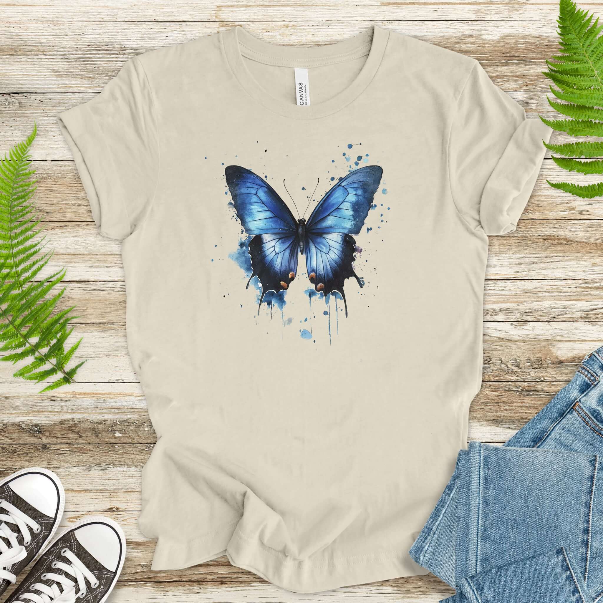 Blue Butterfly Watercolor T-Shirt