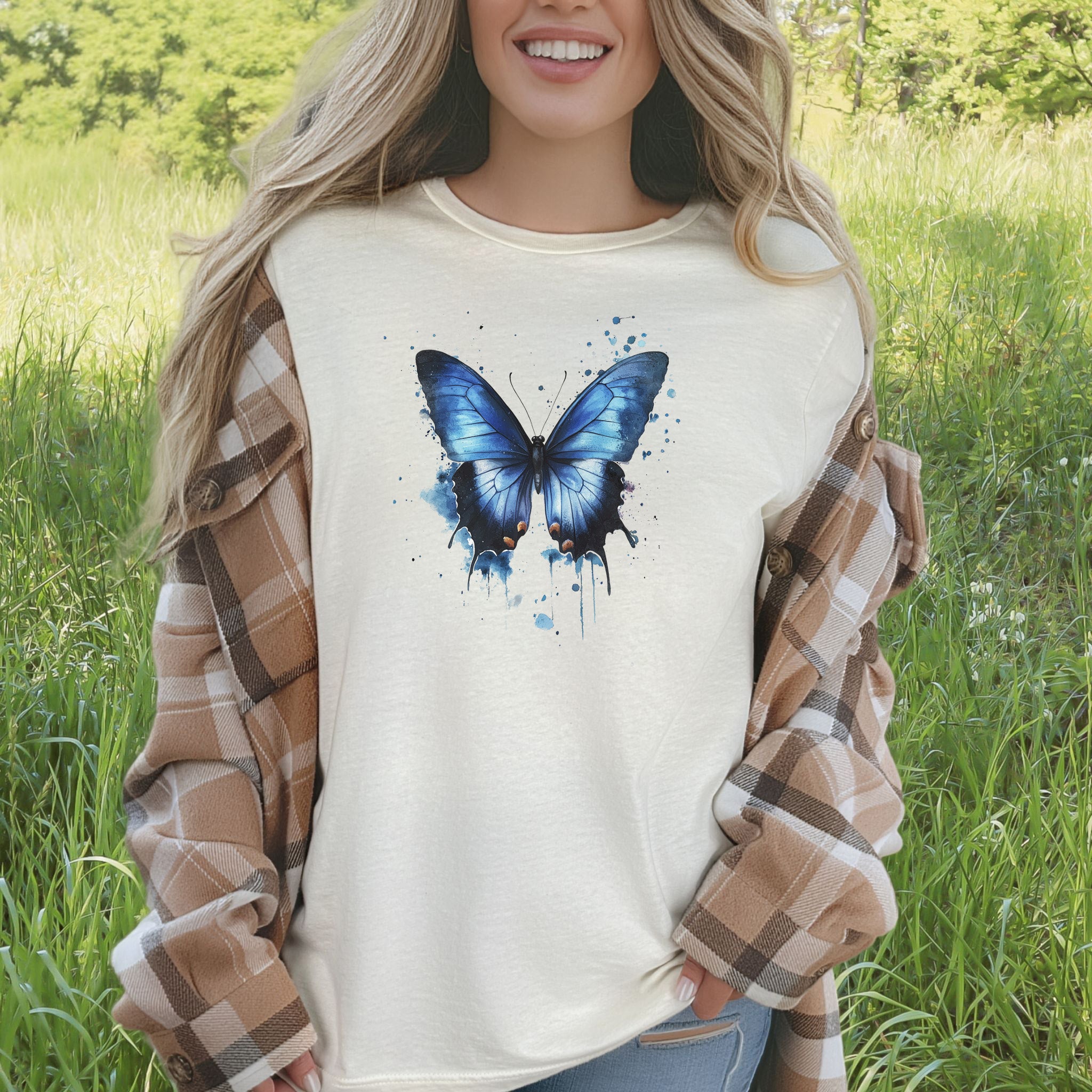 Blue Butterfly Watercolor T-Shirt