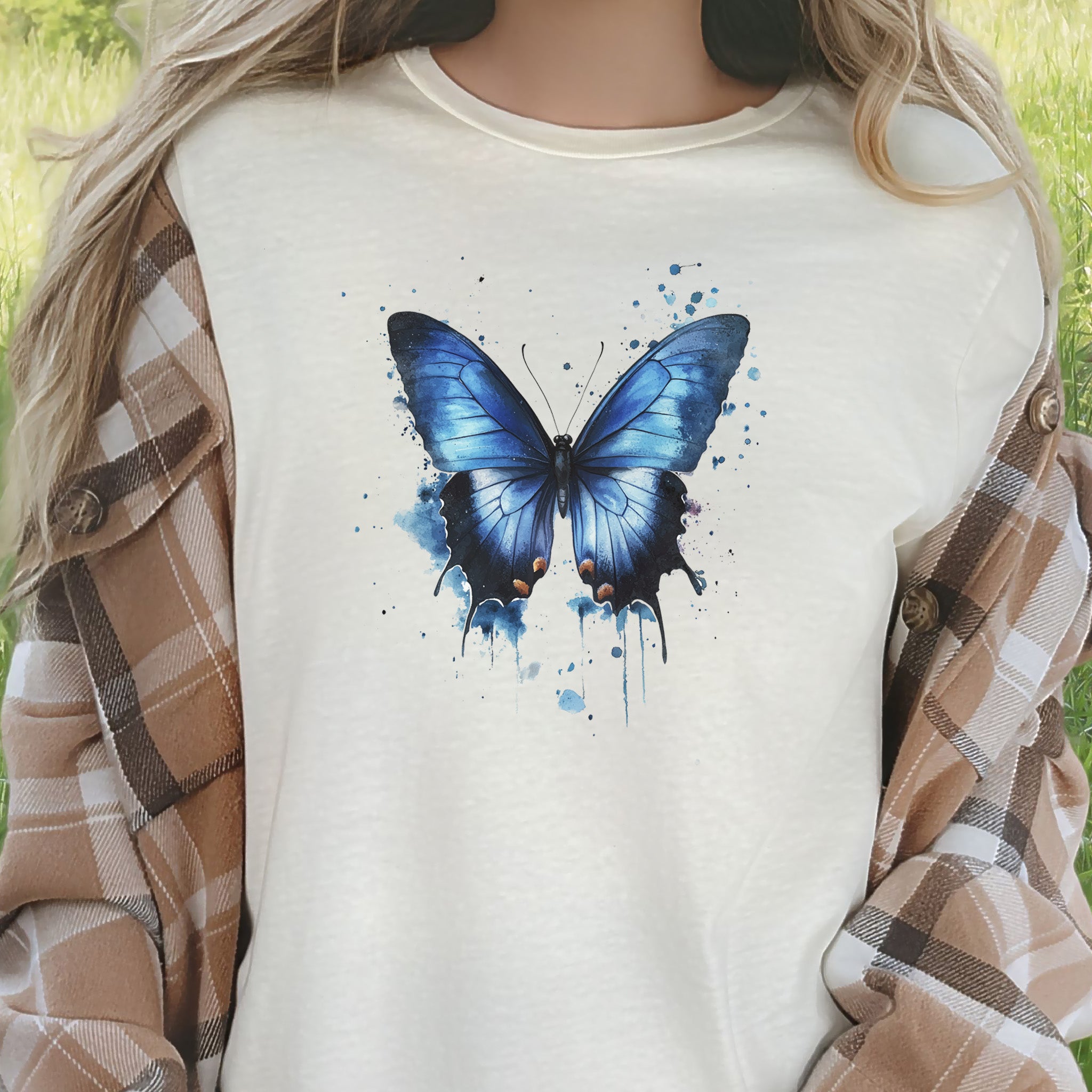 Blue Butterfly Watercolor T-Shirt