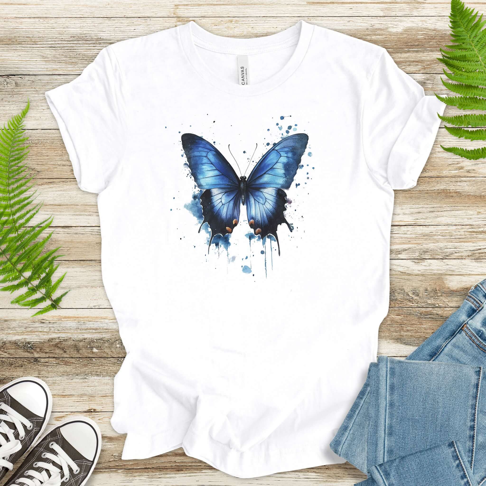Blue Butterfly Watercolor T-Shirt