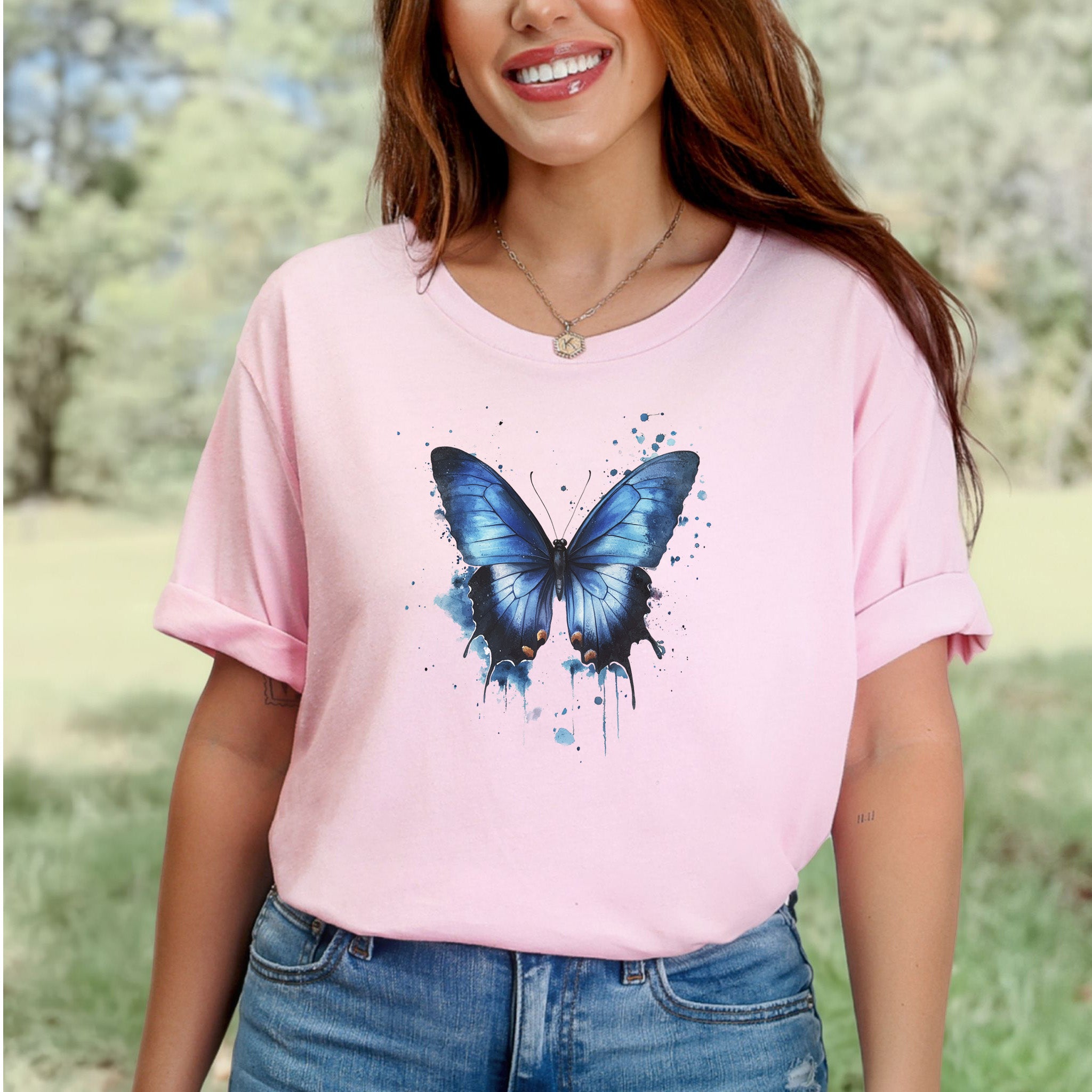 Blue Butterfly Watercolor T-Shirt