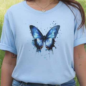 Blue Butterfly Watercolor T-Shirt