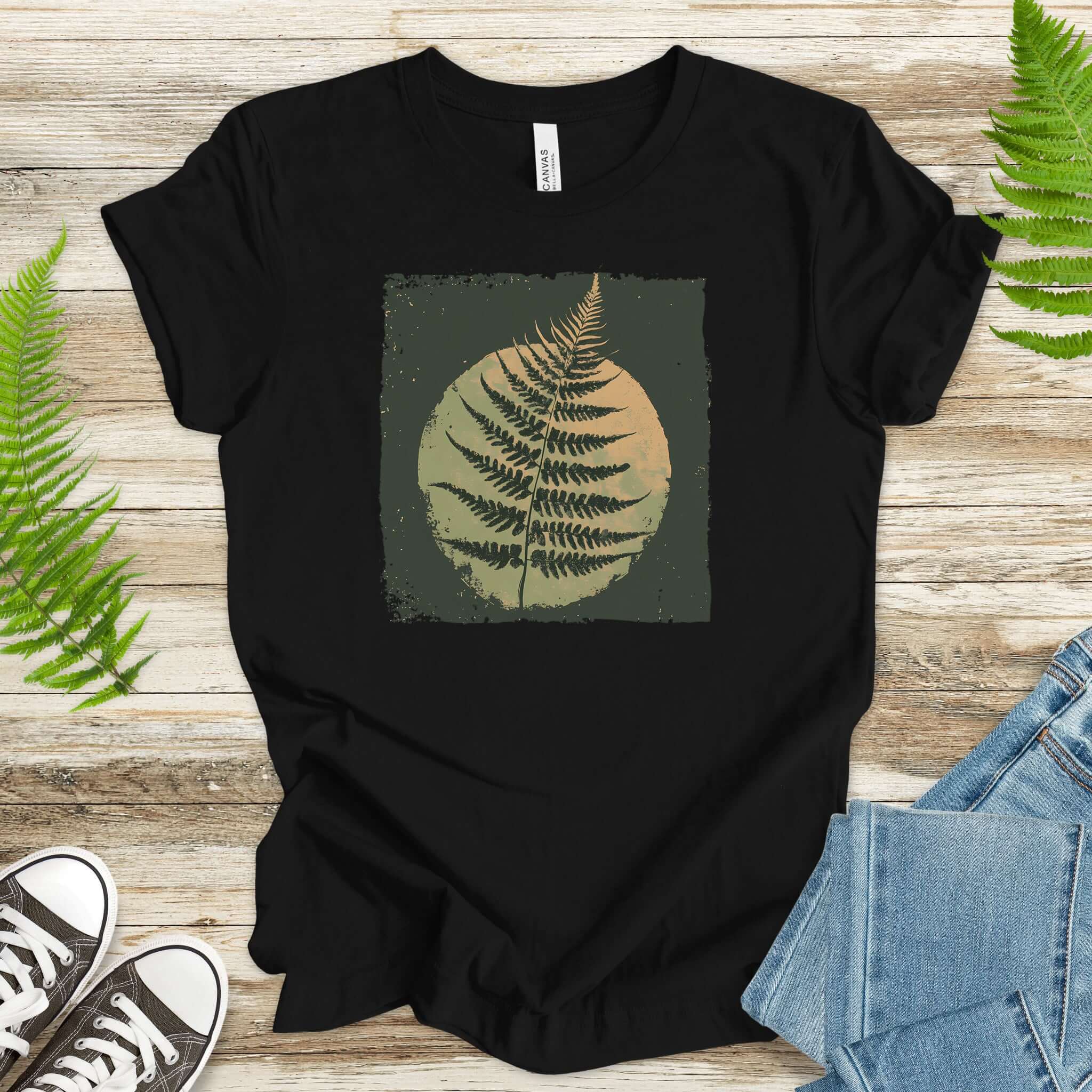 Retro Decorative Leaf Screen Print Style T-Shirt