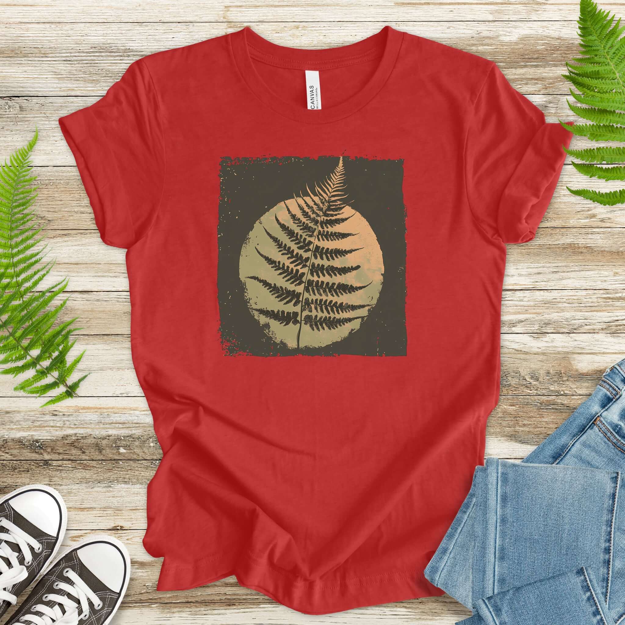 Retro Decorative Leaf Screen Print Style T-Shirt