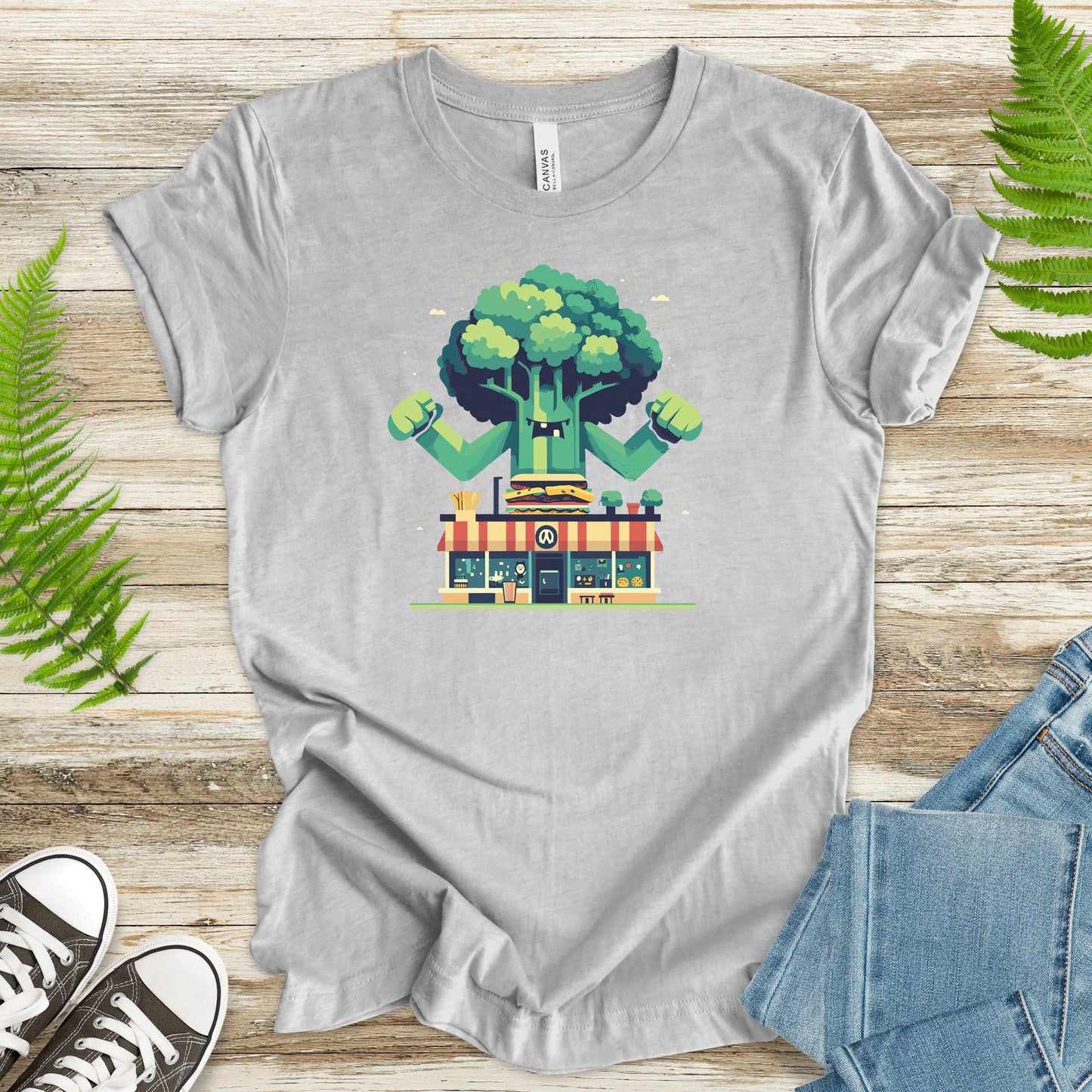 Giant Broccoli vs. Fast Food T-Shirt - TShirtree