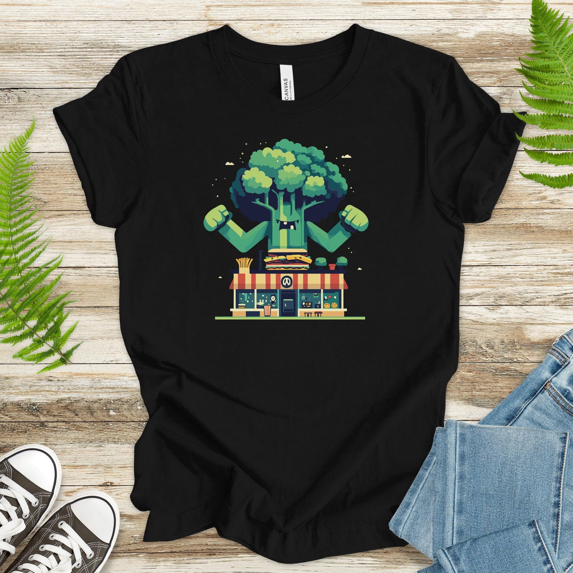 Giant Broccoli vs. Fast Food T-Shirt - TShirtree