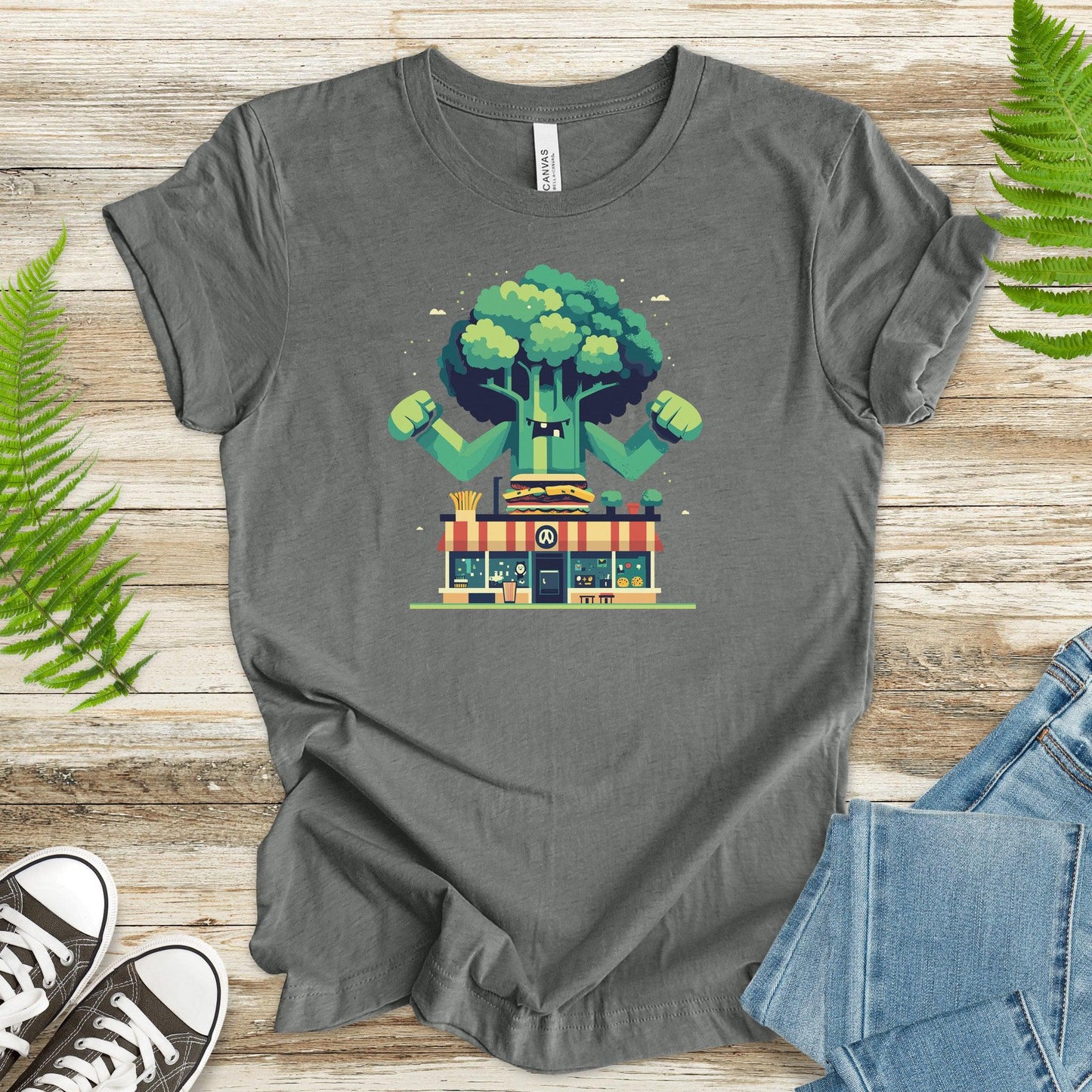 Giant Broccoli vs. Fast Food T-Shirt - TShirtree