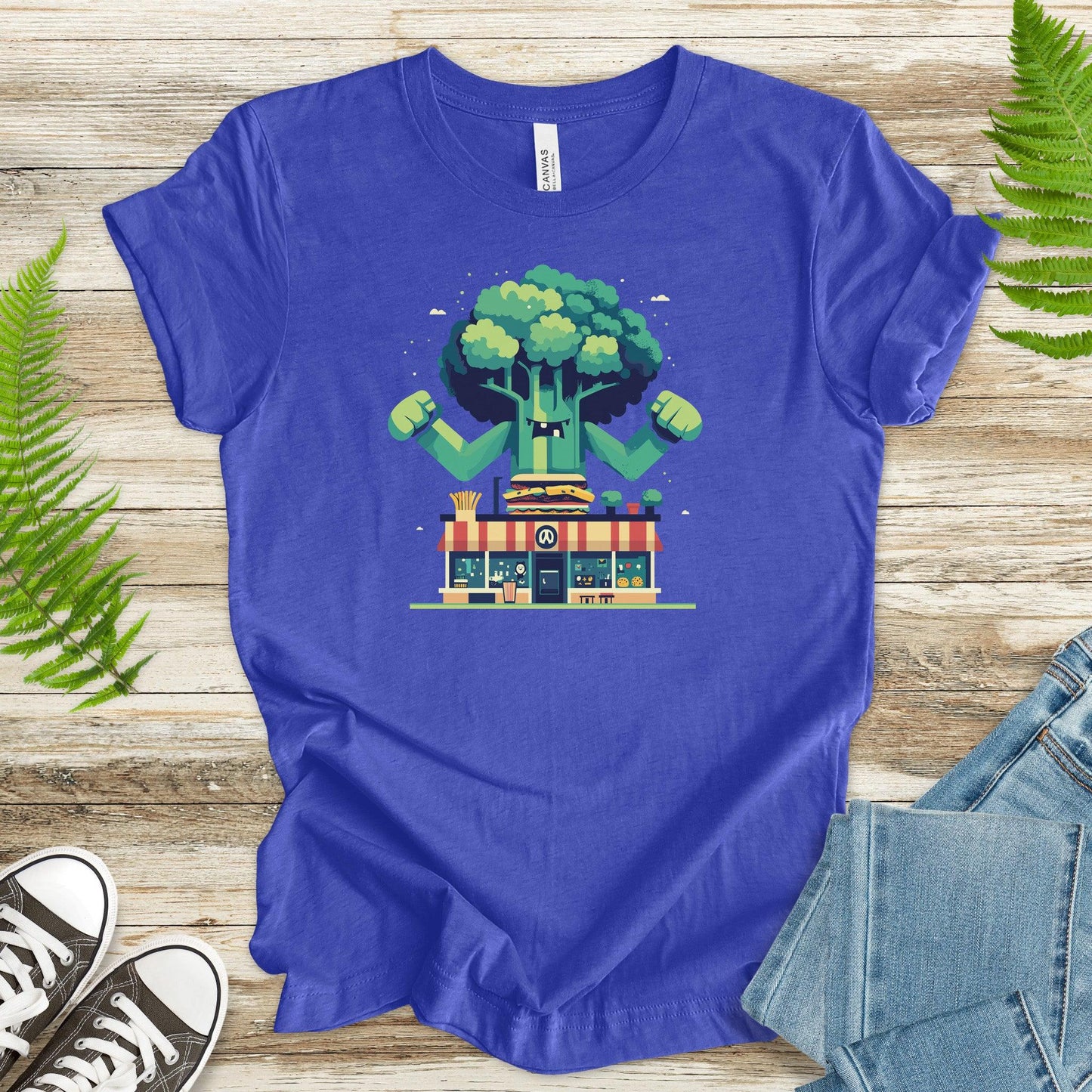 Giant Broccoli vs. Fast Food T-Shirt - TShirtree