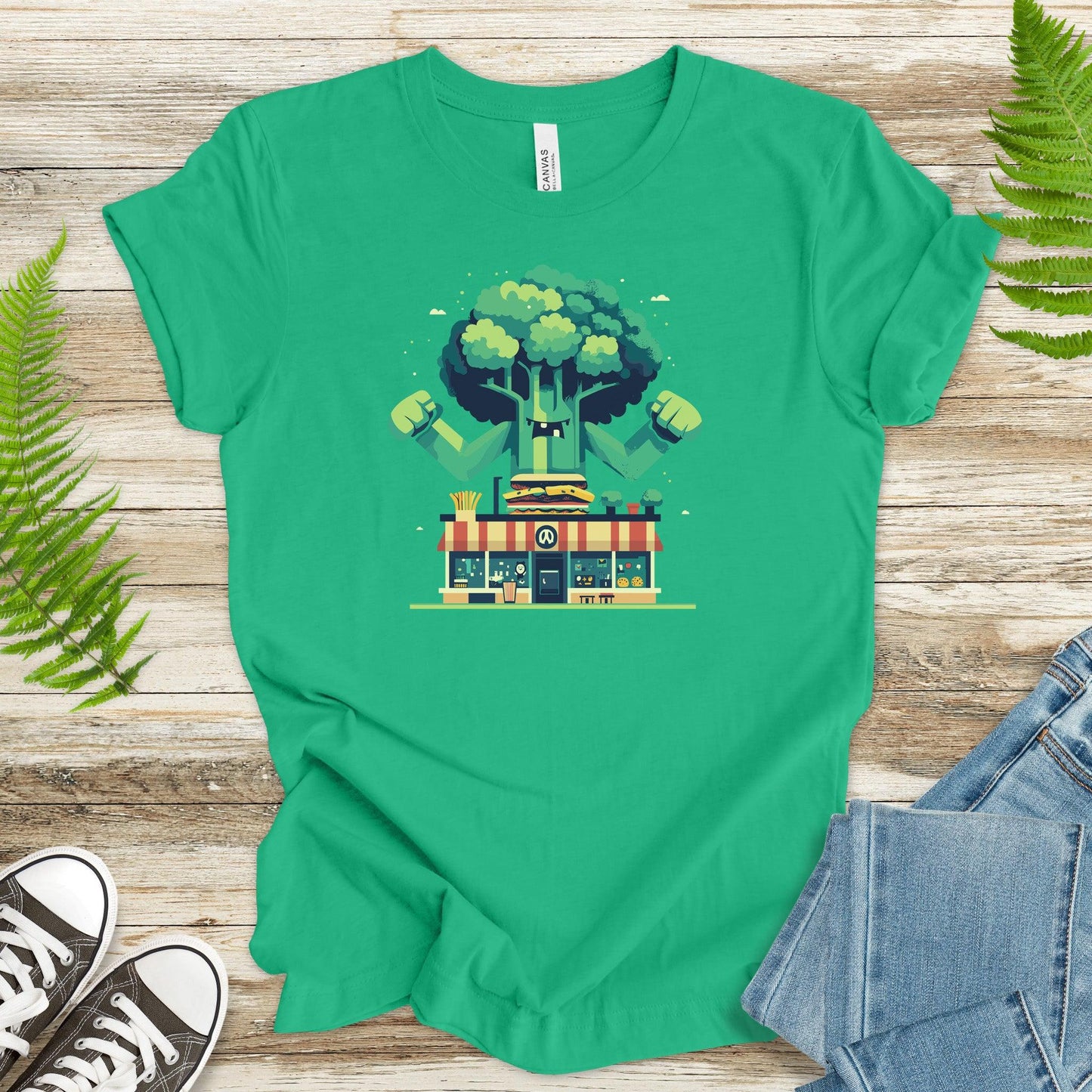 Giant Broccoli vs. Fast Food T-Shirt - TShirtree