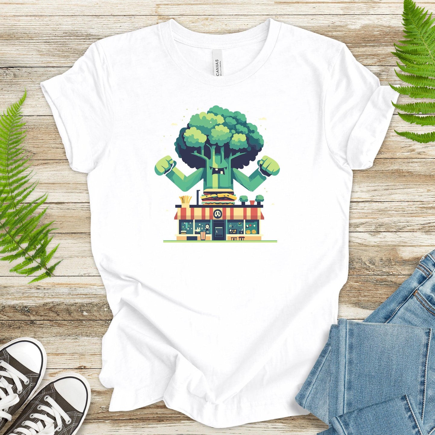 Giant Broccoli vs. Fast Food T-Shirt - TShirtree