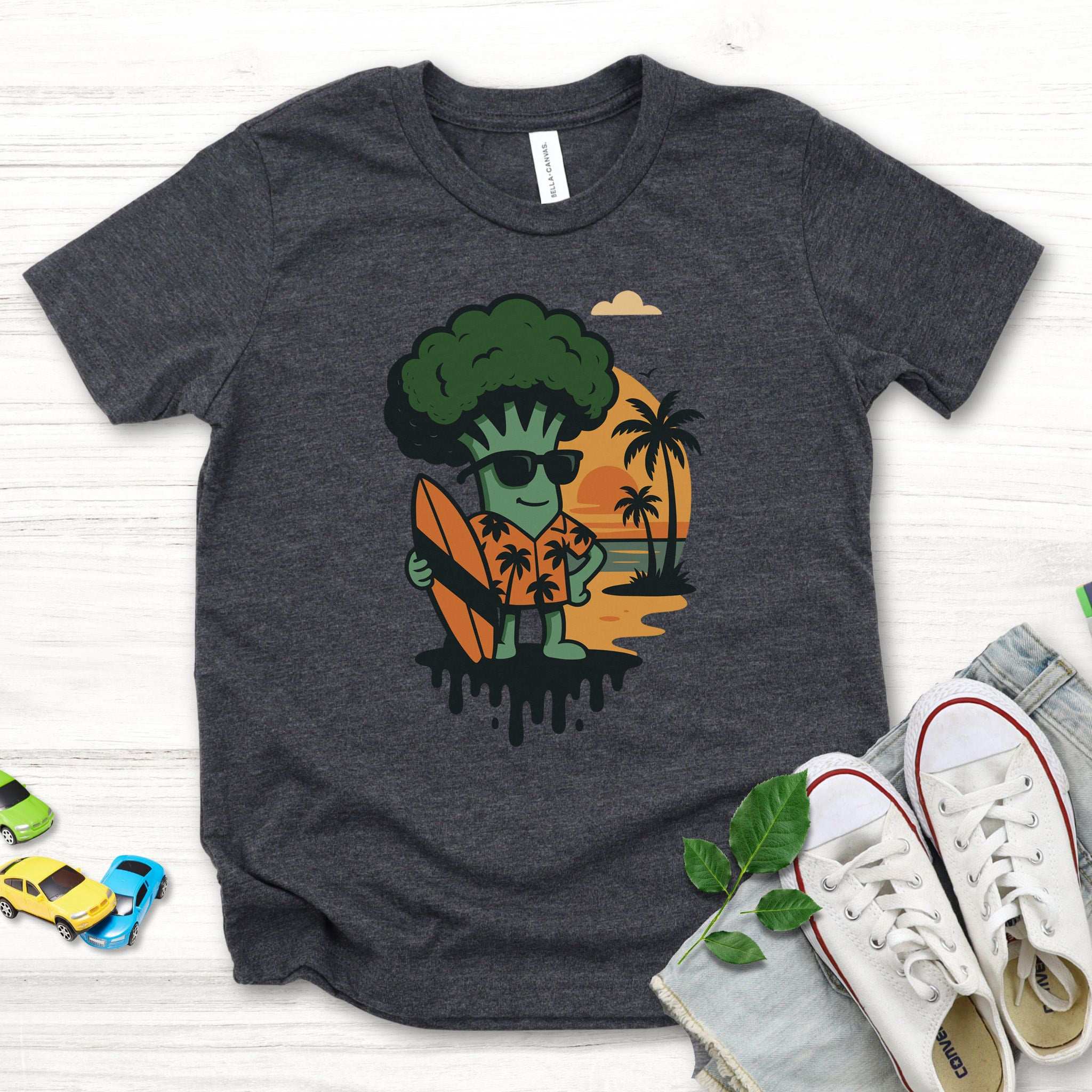 Surf’s Up Broccoli Dude – Funny Veggie Vibes Youth Tee