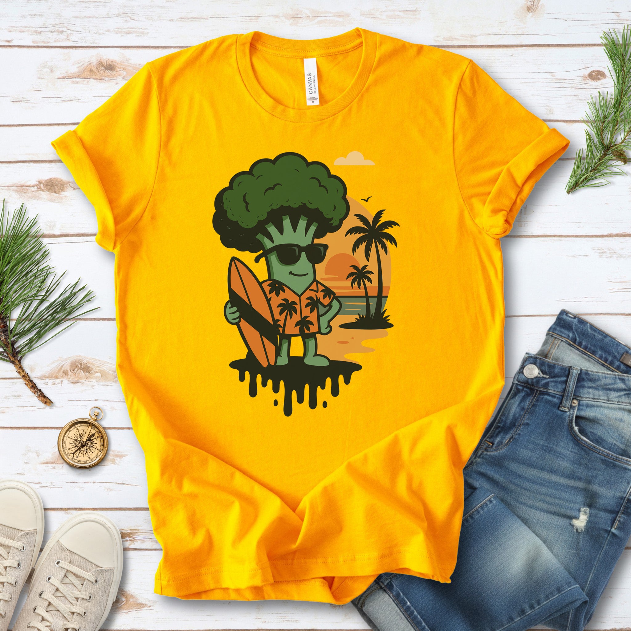Surf's Up Broccoli Dude T-Shirt – Funny Veggie Surf Shirt