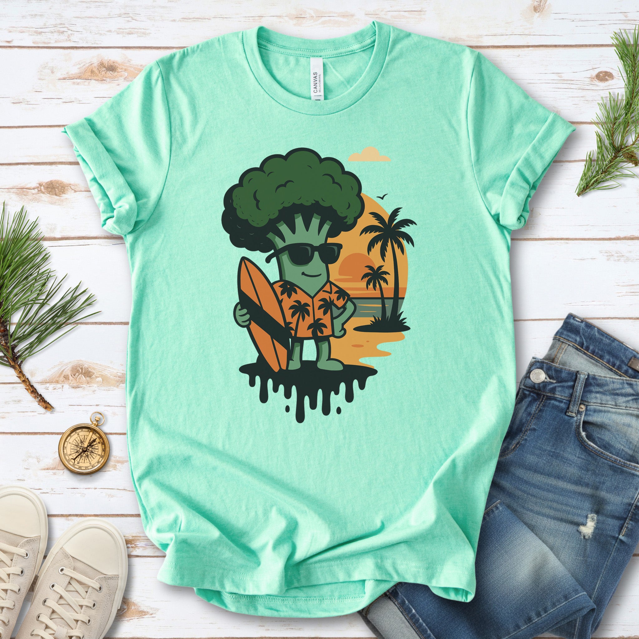 Surf's Up Broccoli Dude T-Shirt – Funny Veggie Surf Shirt