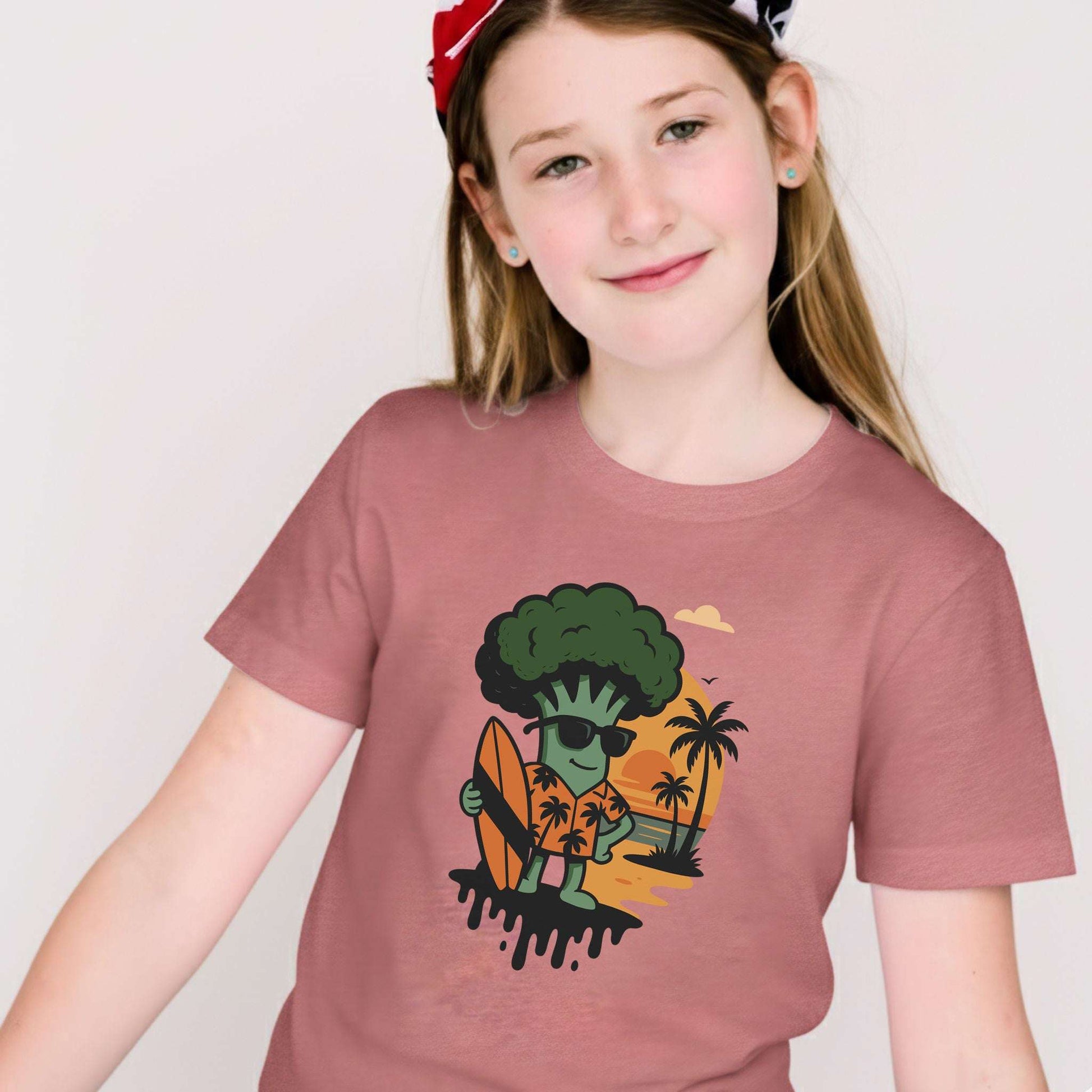 Surf’s Up Broccoli Dude – Funny Veggie Vibes Youth Tee