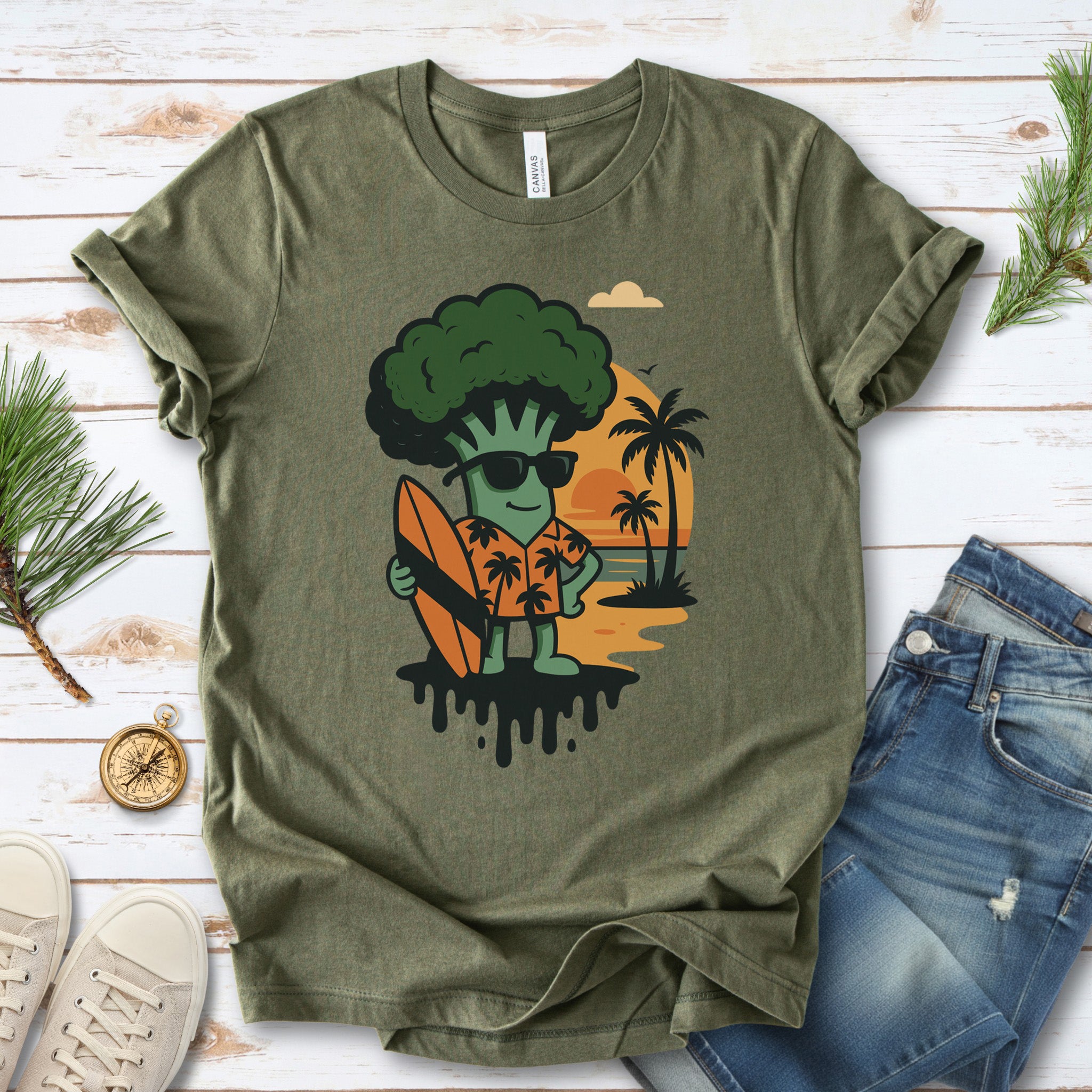 Surf's Up Broccoli Dude T-Shirt – Funny Veggie Surf Shirt