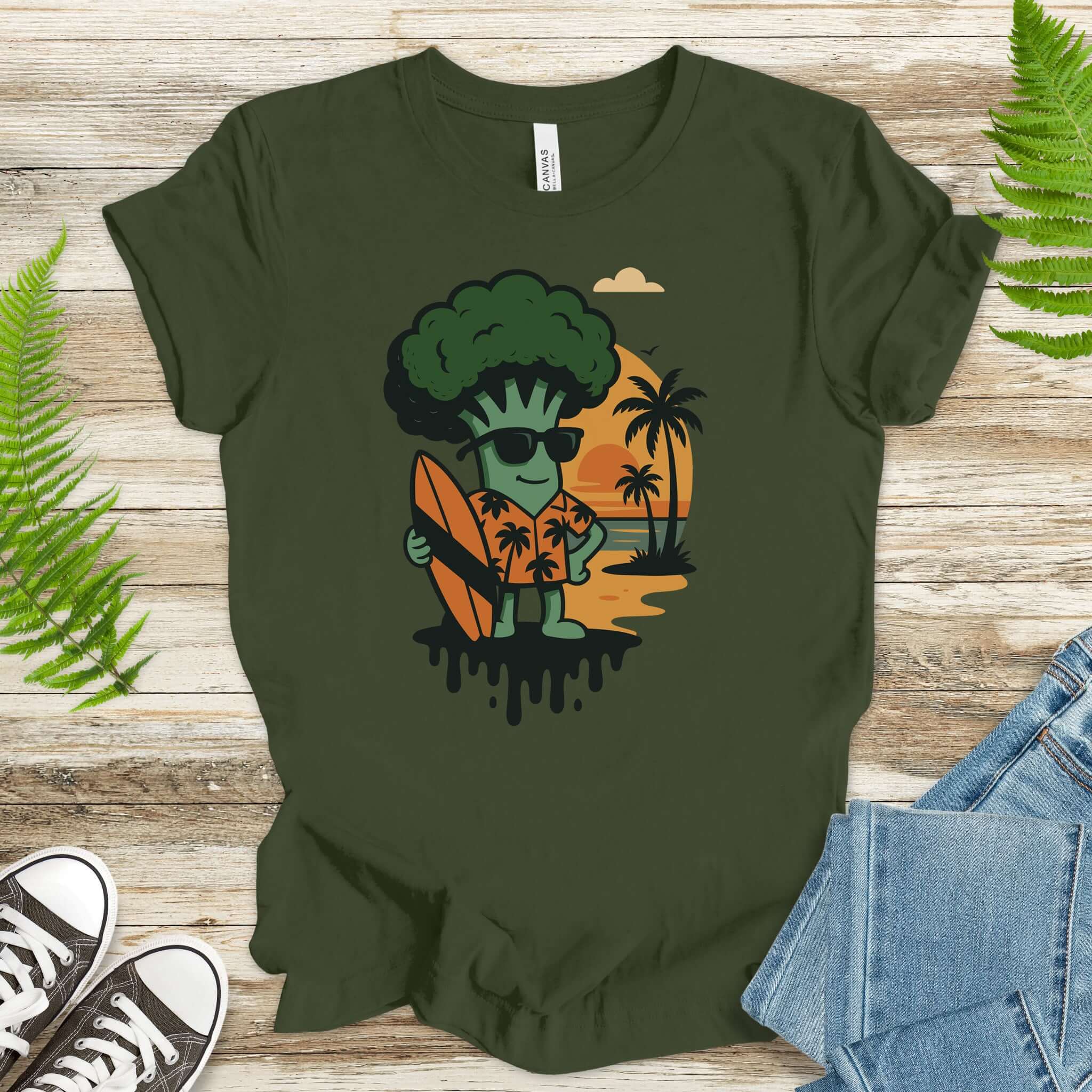 Surf's Up Broccoli Dude T-Shirt – Funny Veggie Surf Shirt