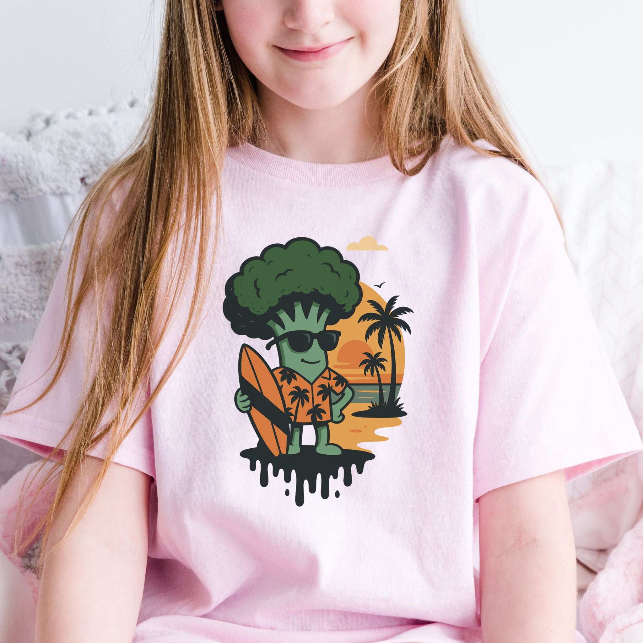 Surf’s Up Broccoli Dude – Funny Veggie Vibes Youth Tee