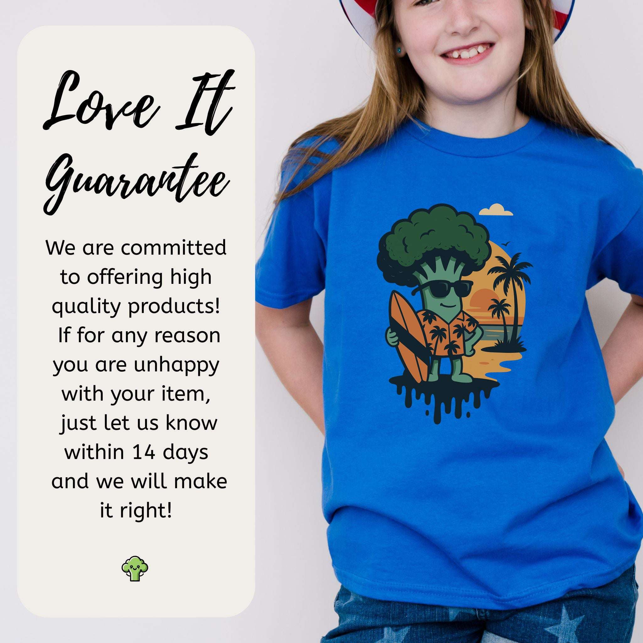 Surf’s Up Broccoli Dude – Funny Veggie Vibes Youth Tee