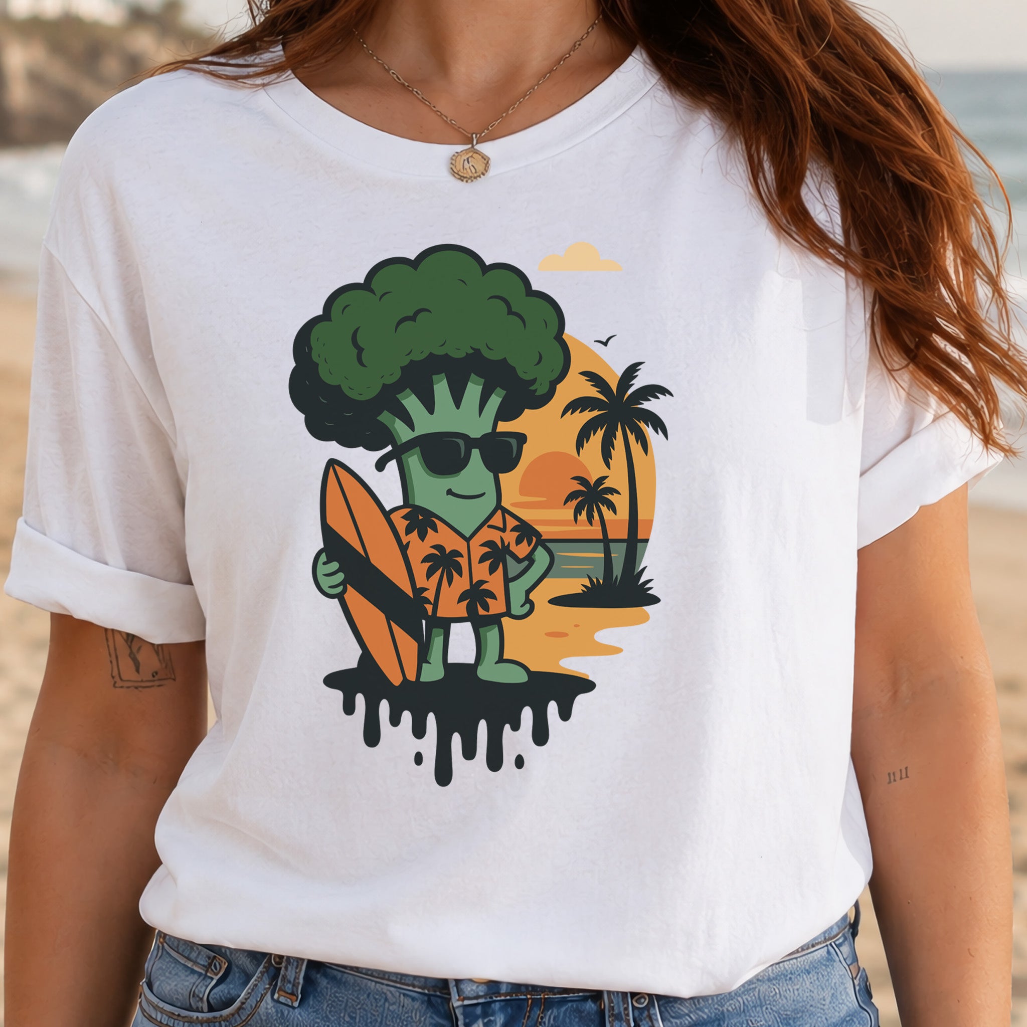 Surf's Up Broccoli Dude T-Shirt – Funny Veggie Surf Shirt