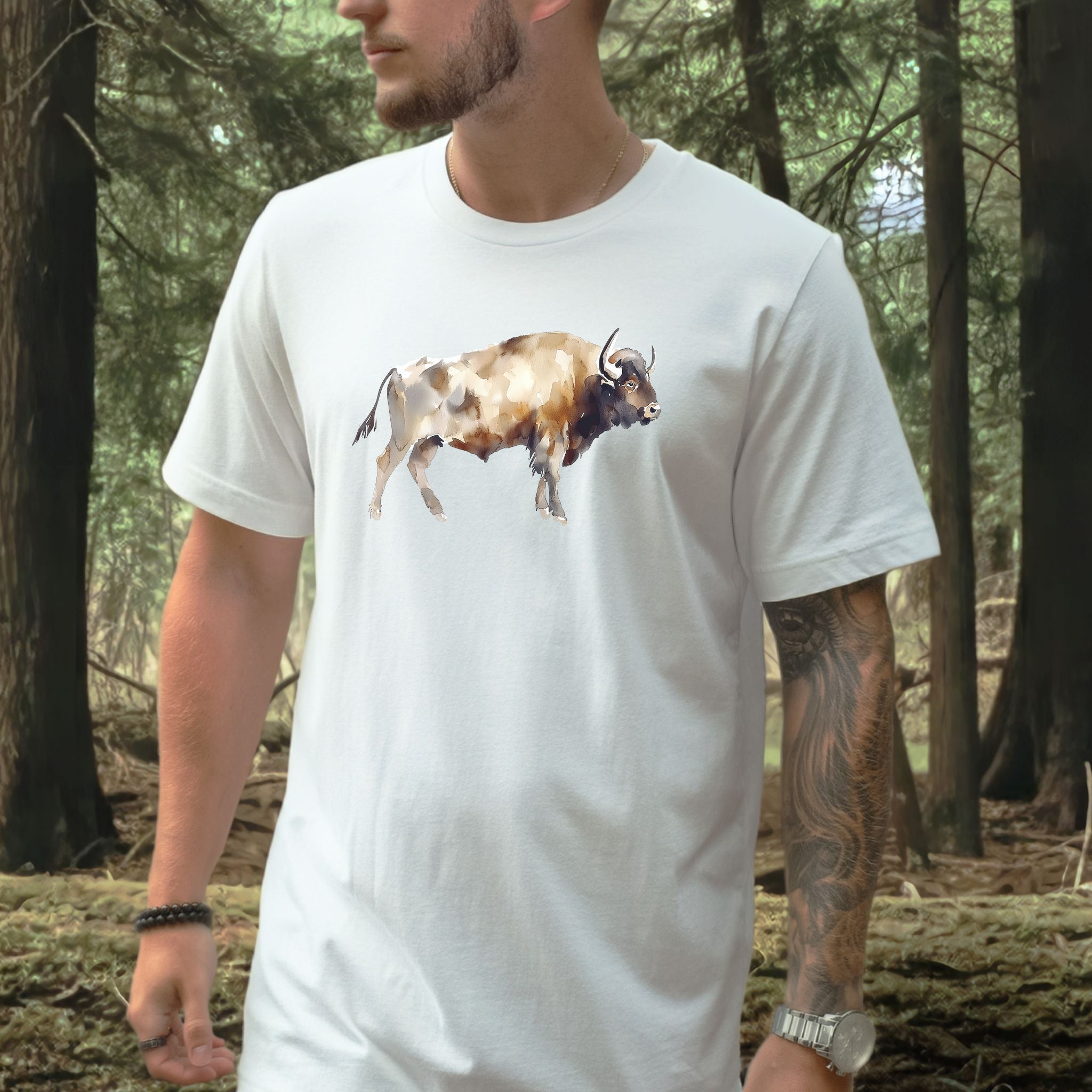 Watercolor Buffalo T-Shirt – Majestic American Bison Spirit Tee