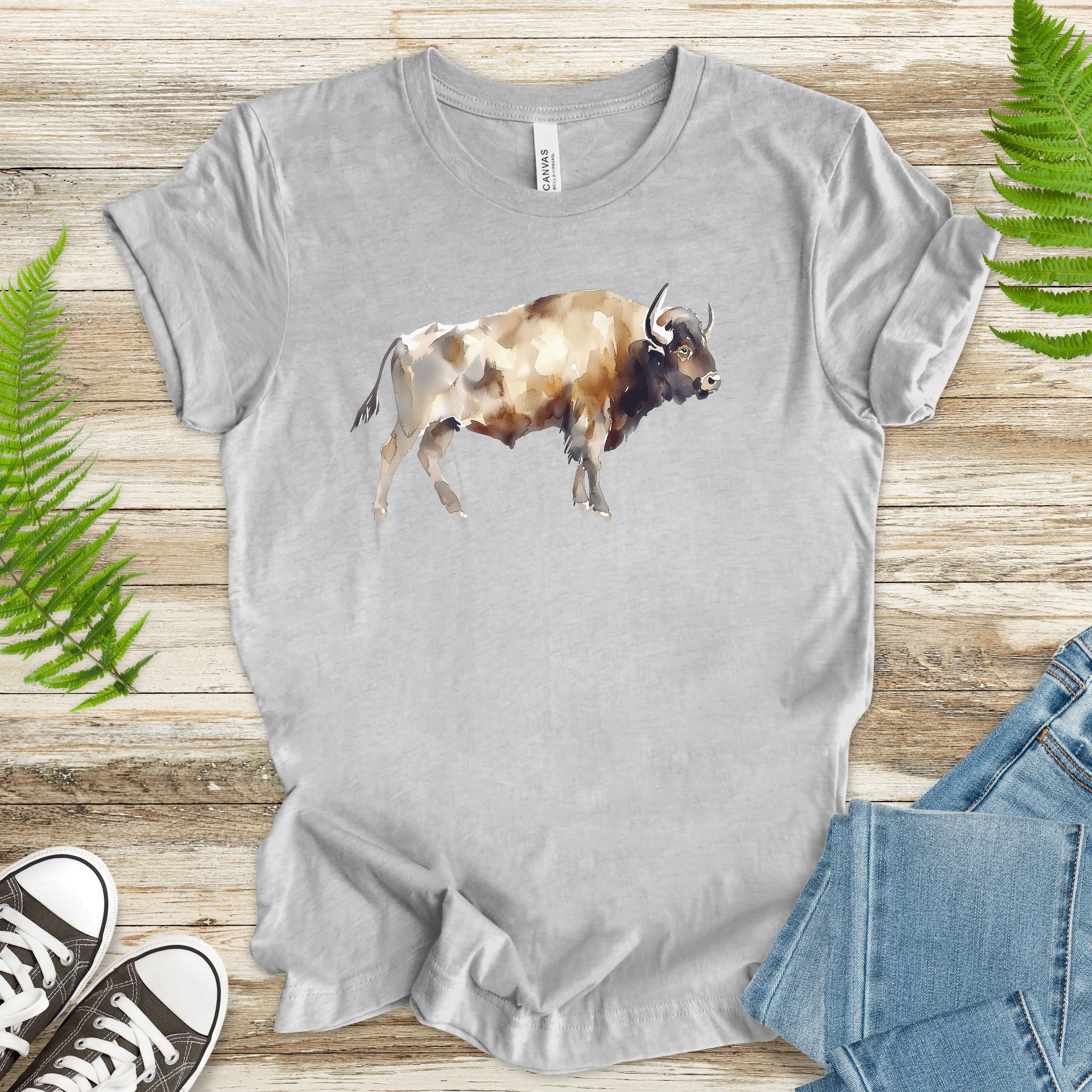 Watercolor Buffalo T-Shirt – Majestic American Bison Spirit Tee