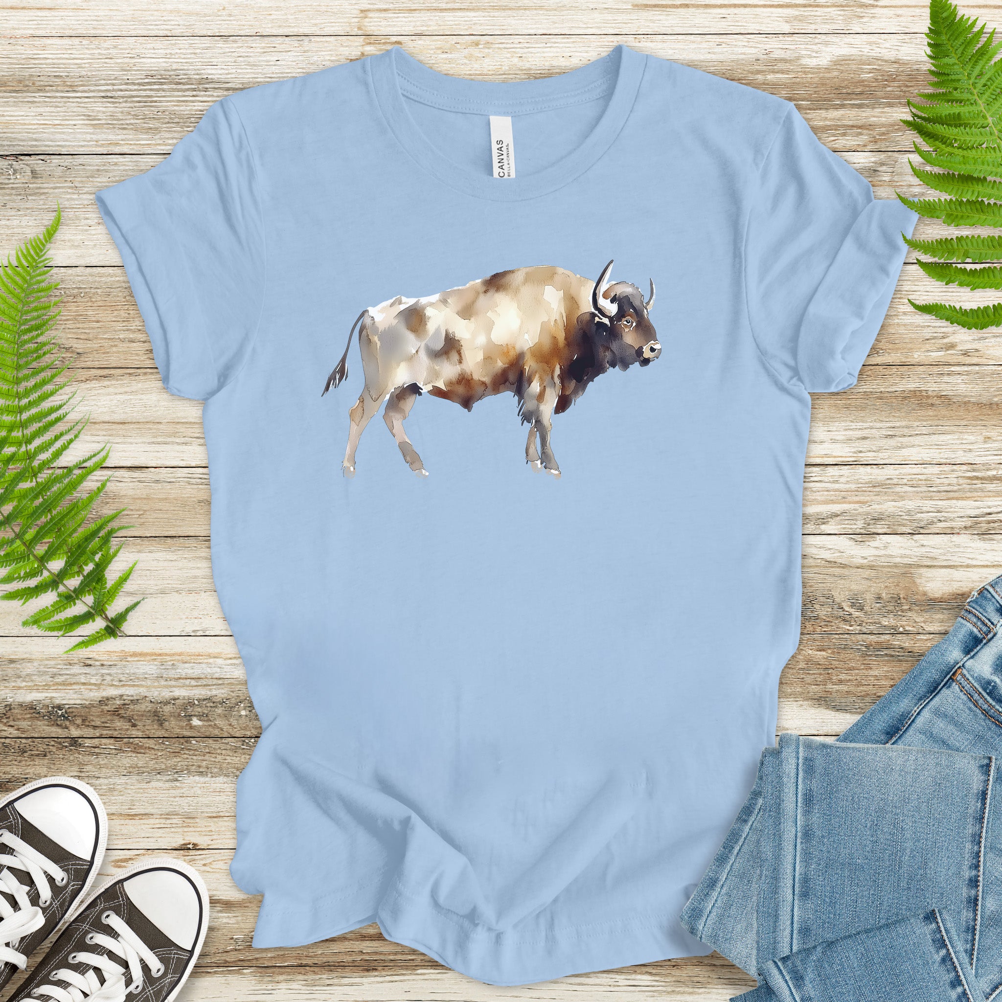 Watercolor Buffalo T-Shirt – Majestic American Bison Spirit Tee