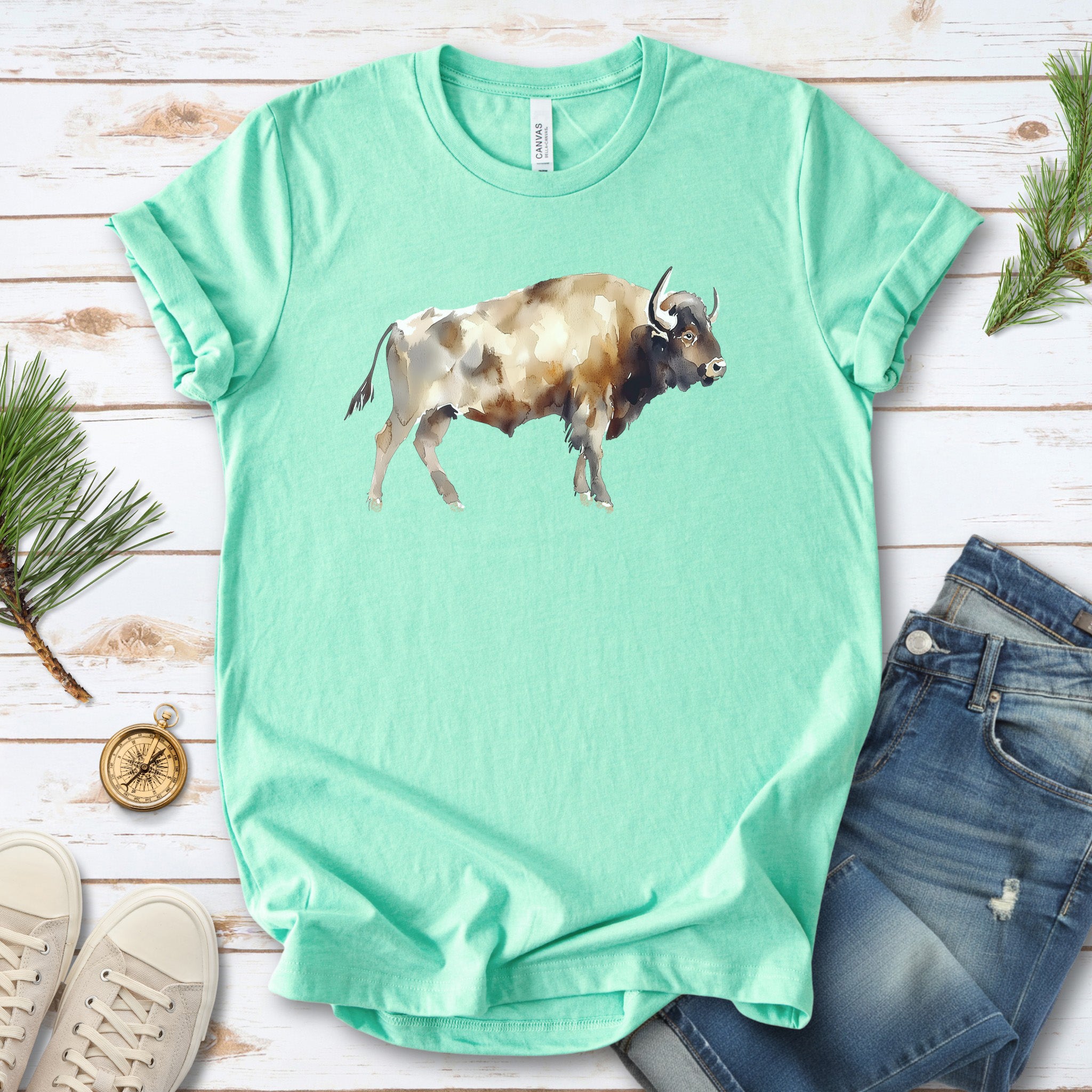 Watercolor Buffalo T-Shirt – Majestic American Bison Spirit Tee