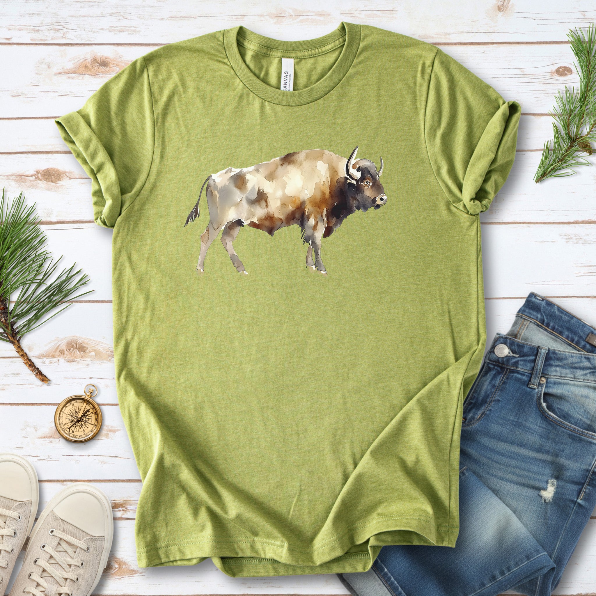 Watercolor Buffalo T-Shirt – Majestic American Bison Spirit Tee